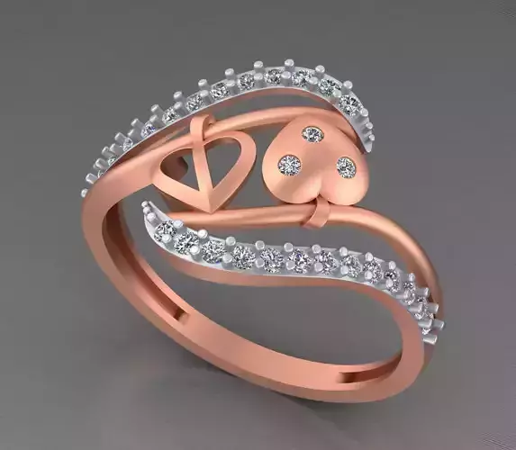 Dual Heart Light weight italian  ring 3dm stl renders details 3D print model