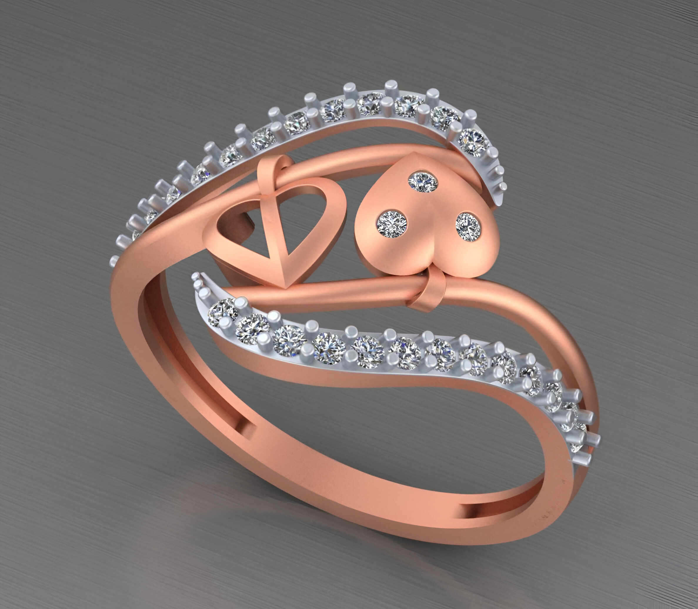 Dual Heart Light weight italian ring 3dm stl renders details 3D print model_8