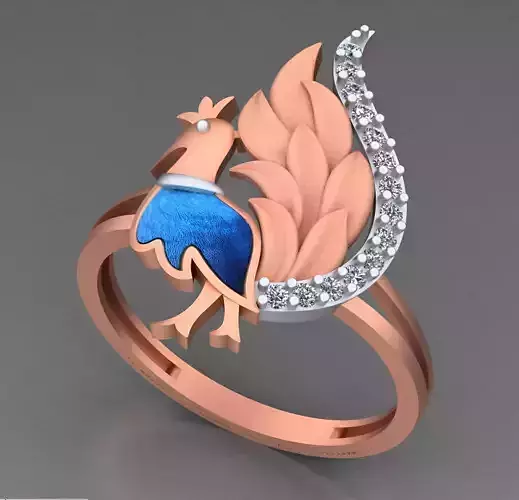 Peacock Light weight italian diamond ring 3dm stl renders 