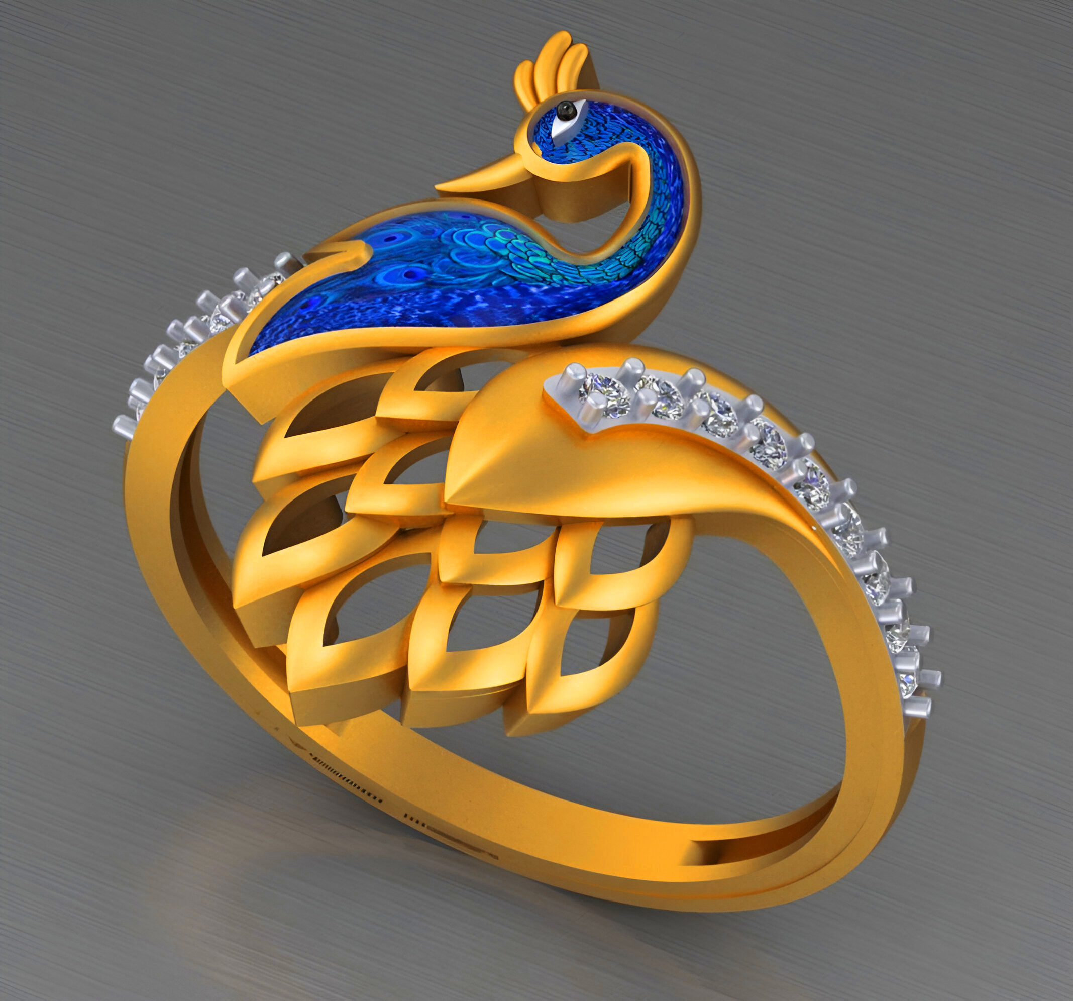 Peacock Light weight italian  ring 3dm stl renders details 3D print model_3