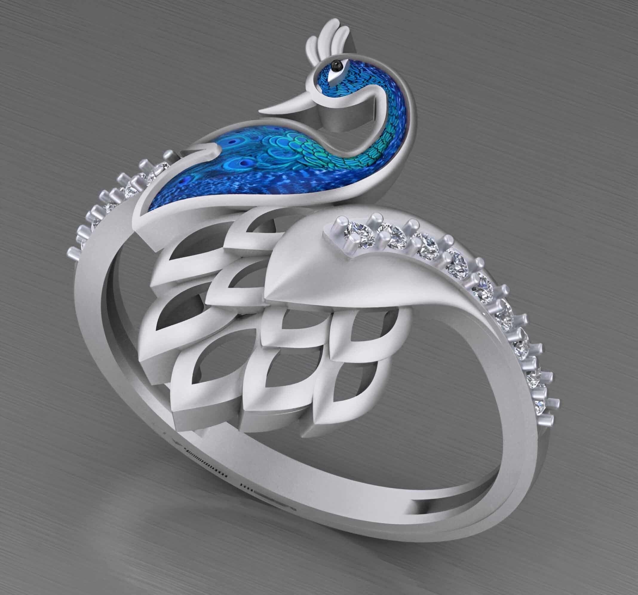 Peacock Light weight italian  ring 3dm stl renders details 3D print model_2