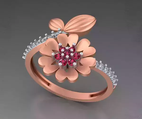 Flower Light weight italian diamond ring 3dm stl renders details 3D print model