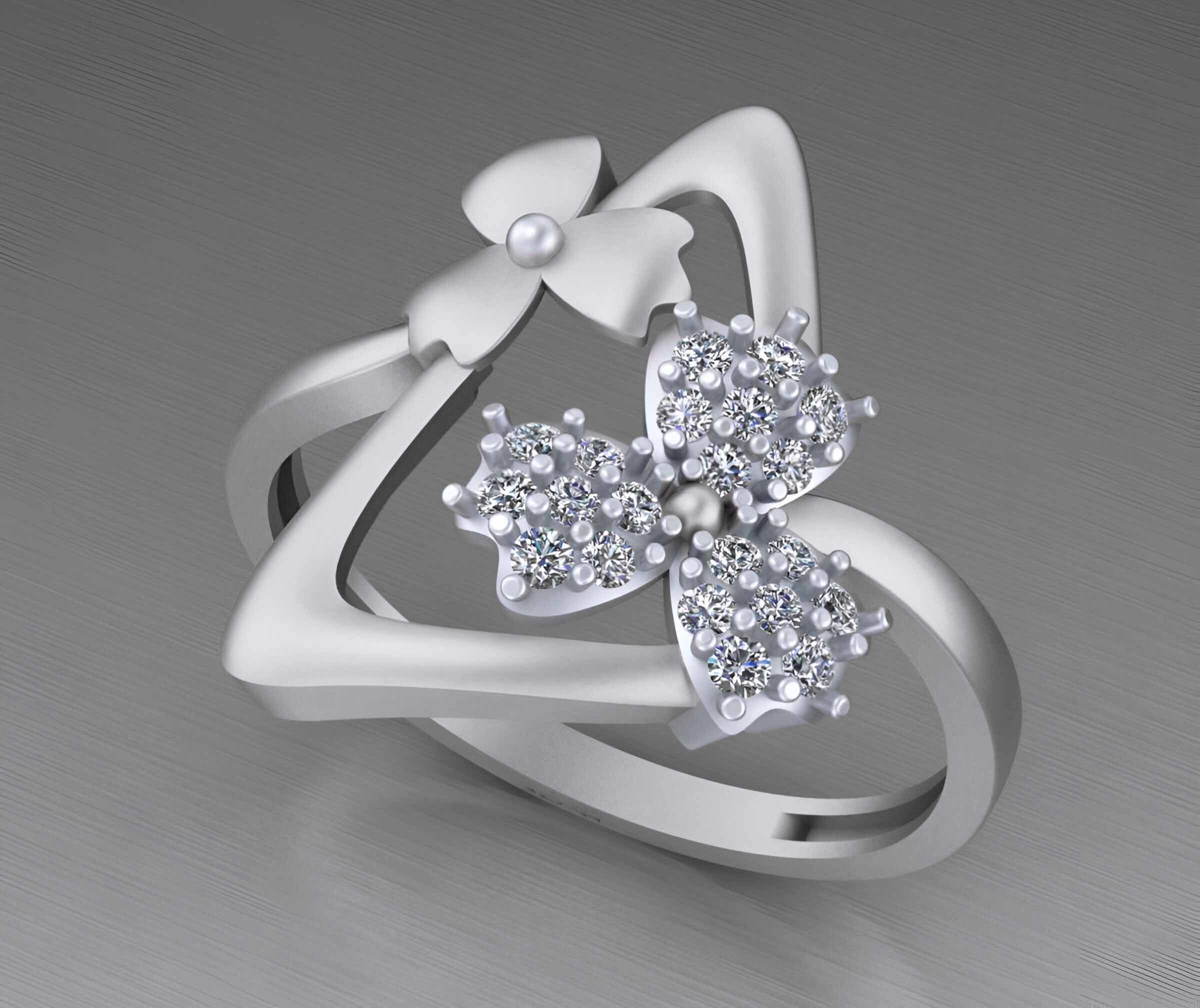 Triangular Flower Light weight italian ring 3dm stl renders 3D print model_4