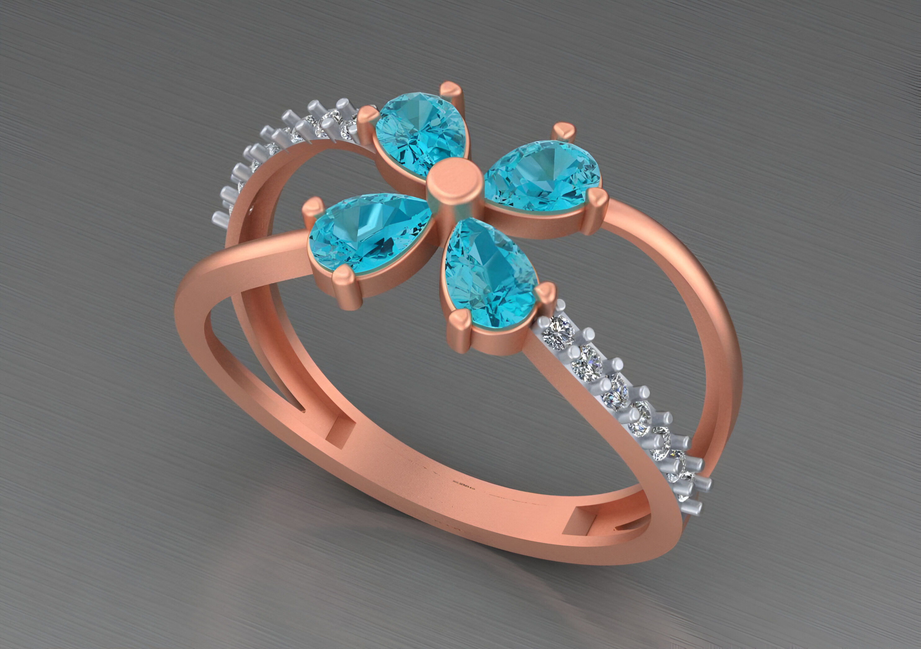 Aquamarine Flower Light weight italian ring 3dm stl renders 3D print model_8