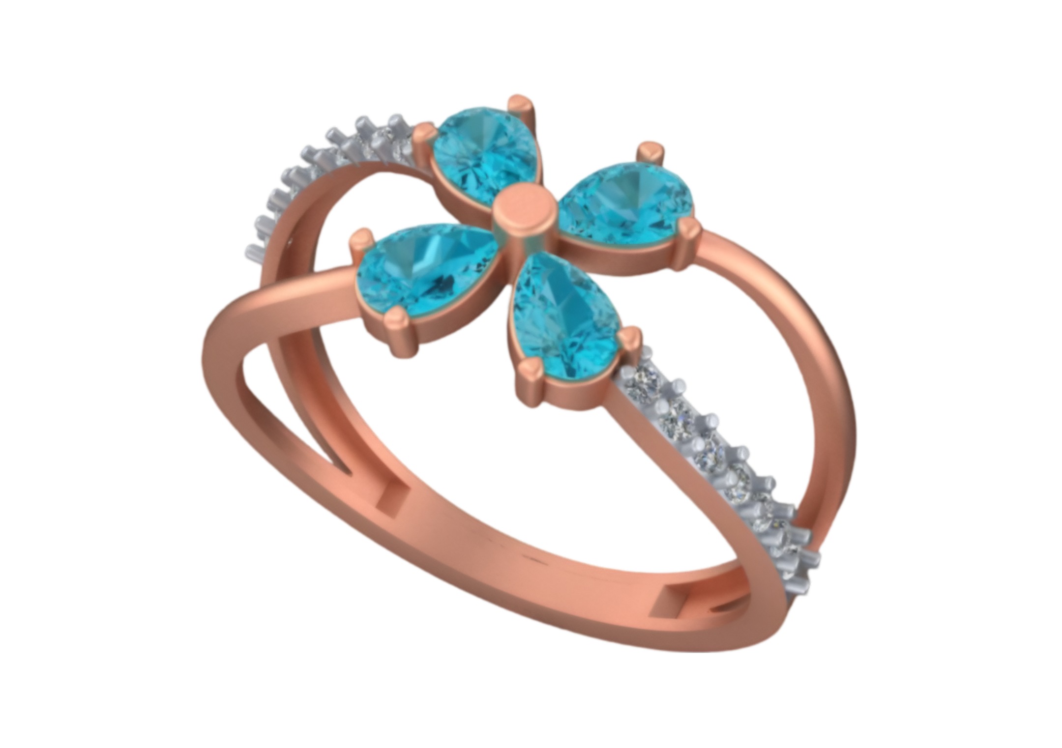 Aquamarine Flower Light weight italian ring 3dm stl renders 3D print model_1