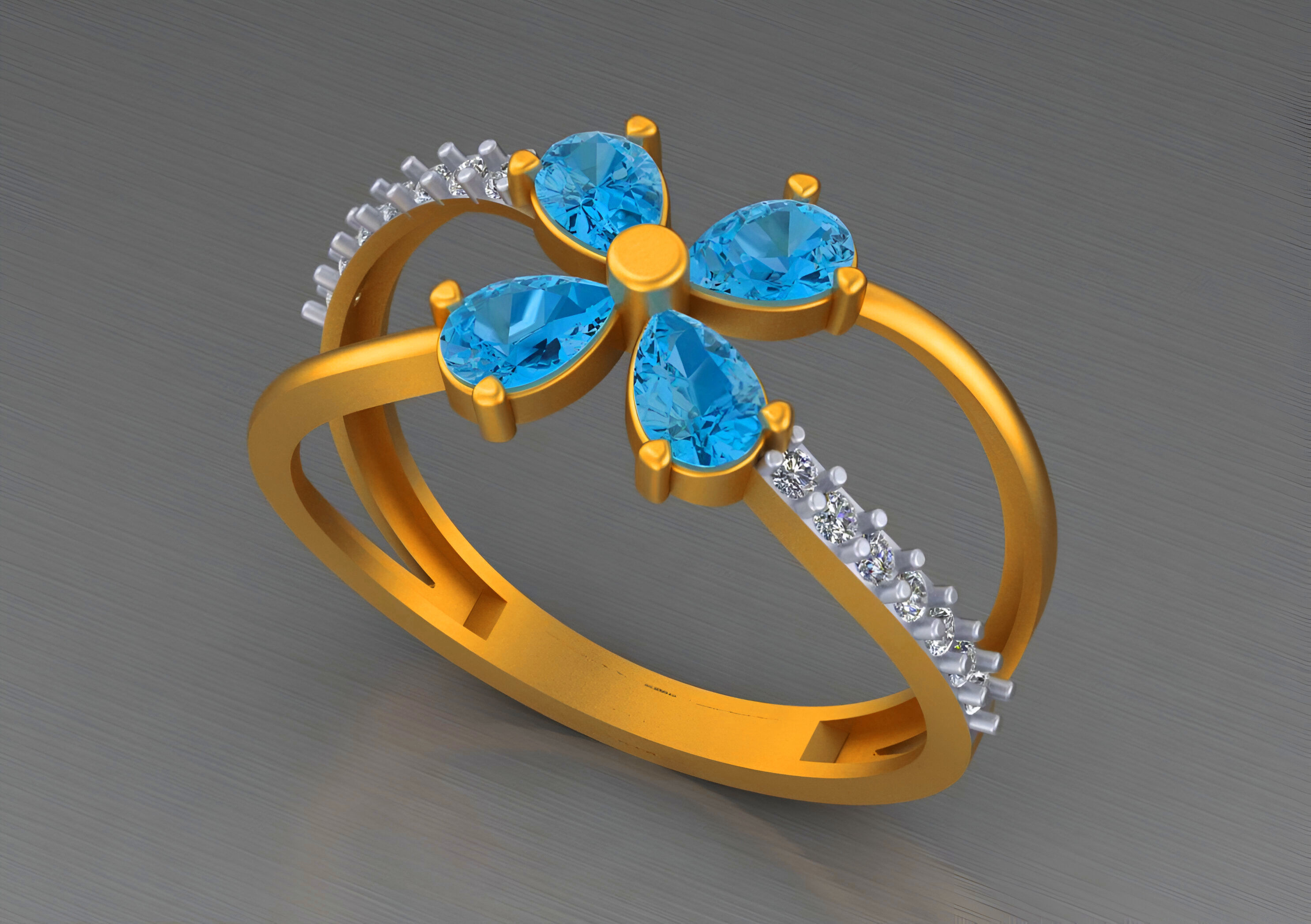 Aquamarine Flower Light weight italian ring 3dm stl renders 3D print model_7