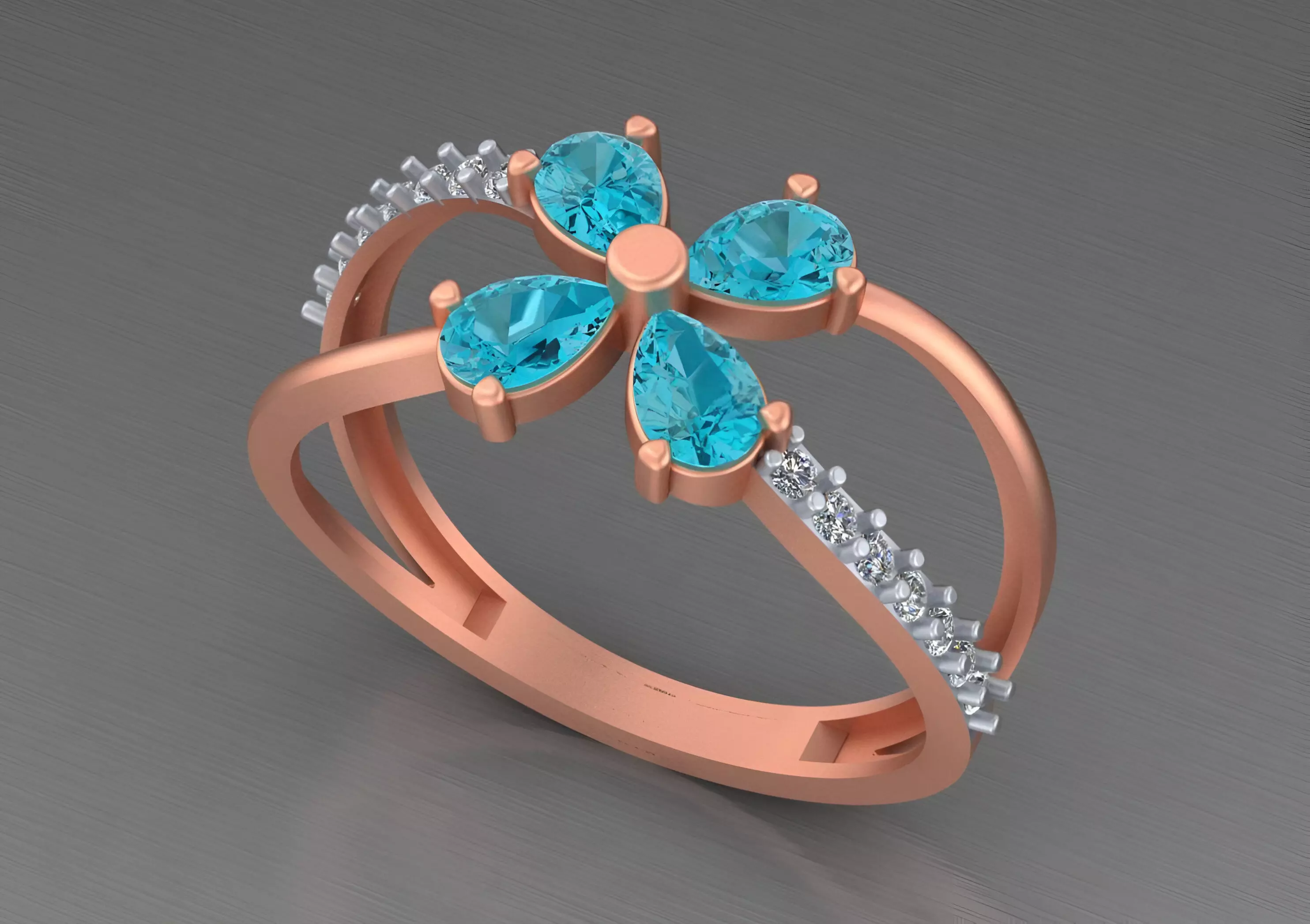Aquamarine Flower Light weight italian ring 3dm stl renders 3D print model_0