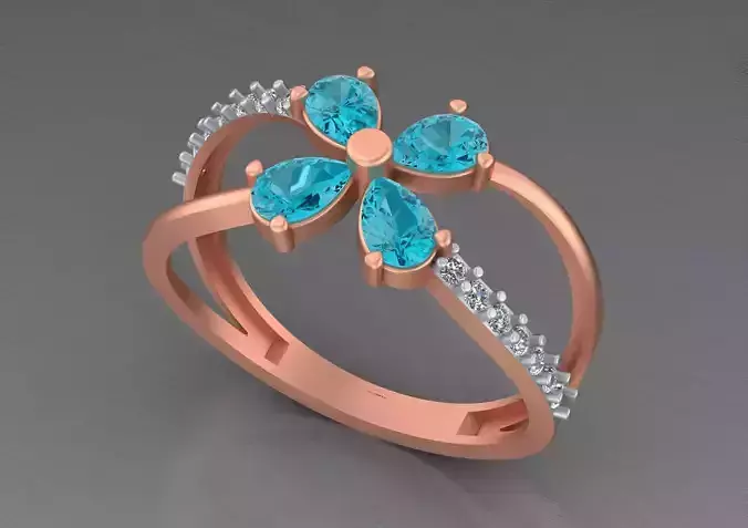 Aquamarine Flower Light weight italian ring 3dm stl renders 3D print model