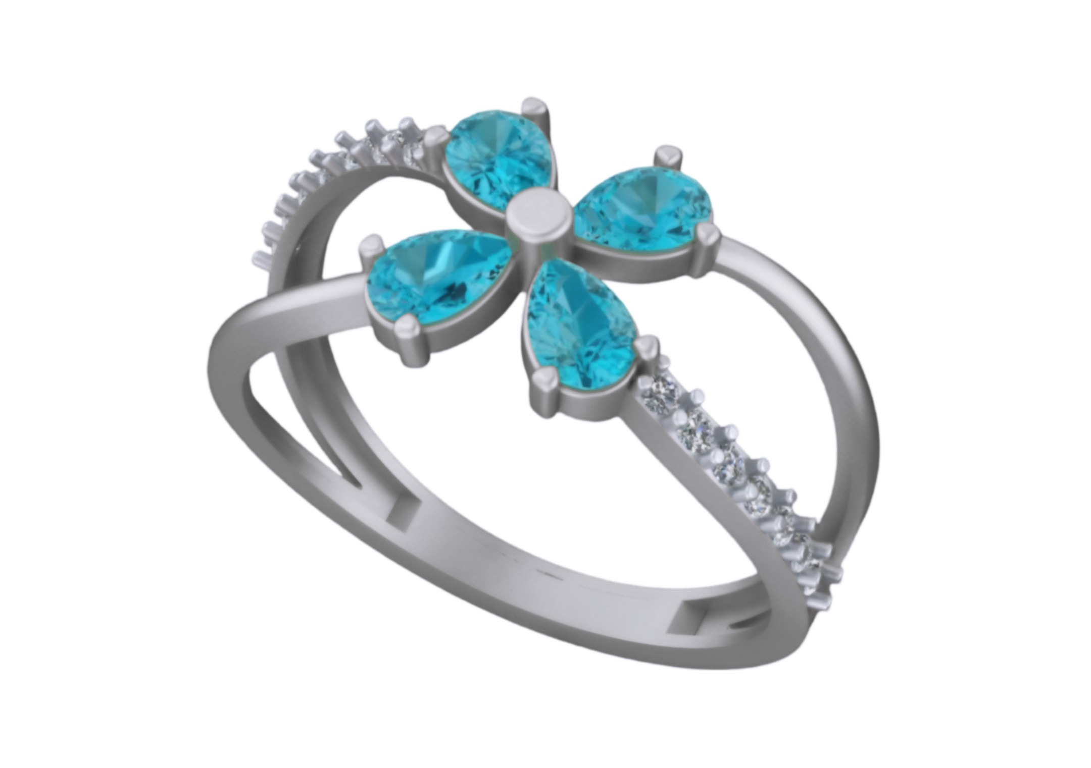 Aquamarine Flower Light weight italian ring 3dm stl renders 3D print model_2