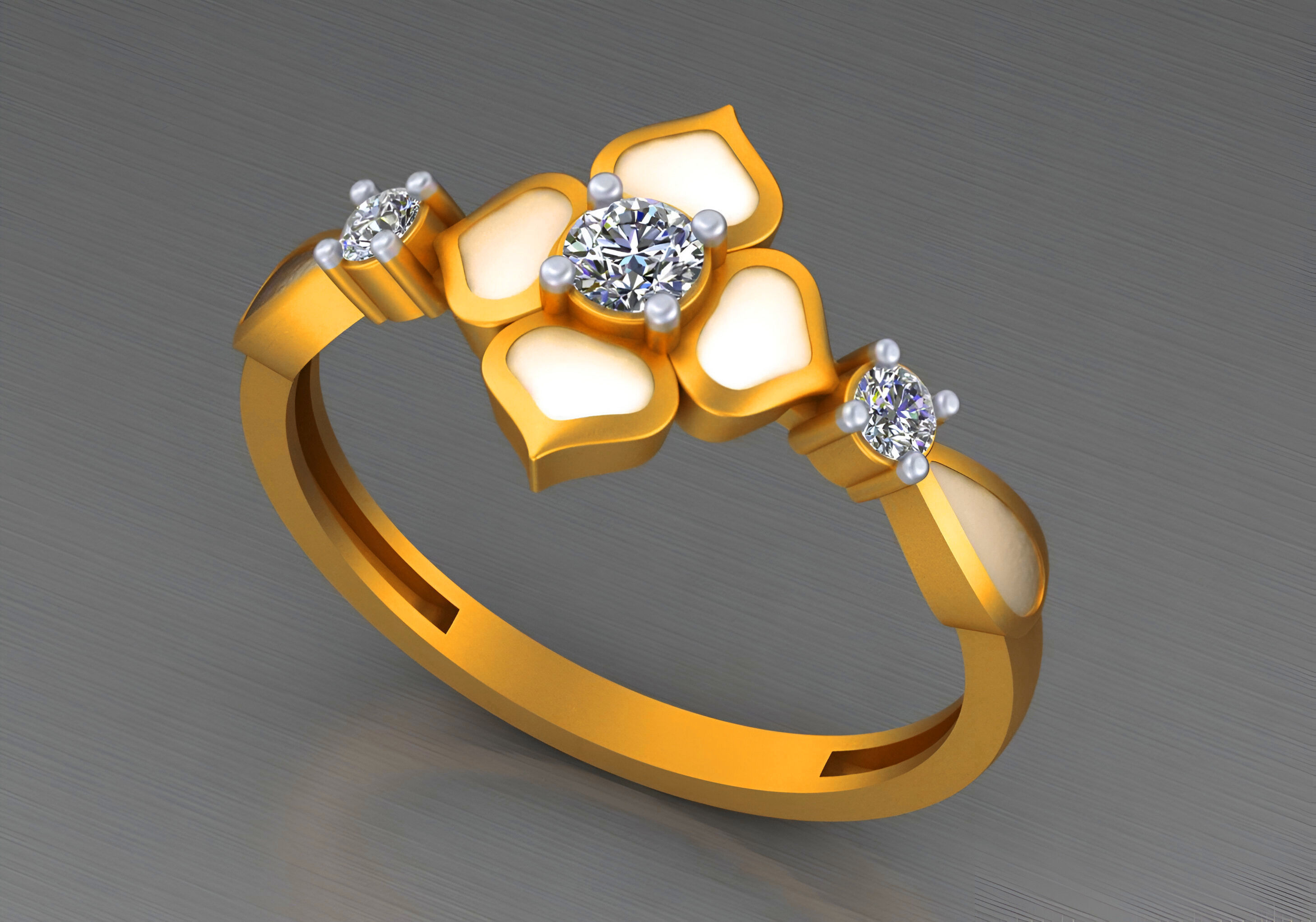 Diamond Lotus Light weight italian ring 3dm stl renders details 3D print model_2