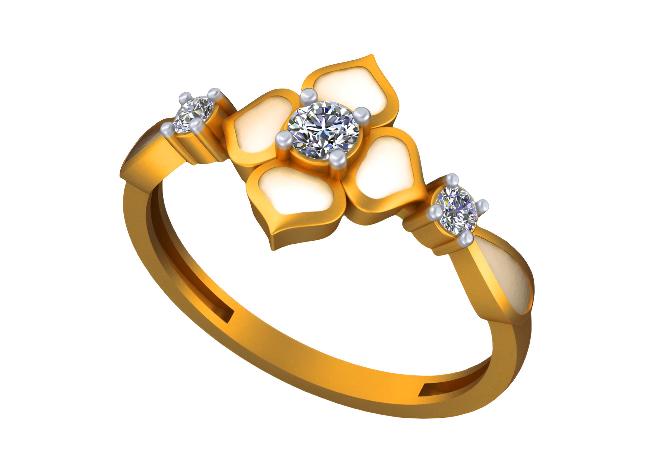 Diamond Lotus Light weight italian ring 3dm stl renders details 3D print model_4