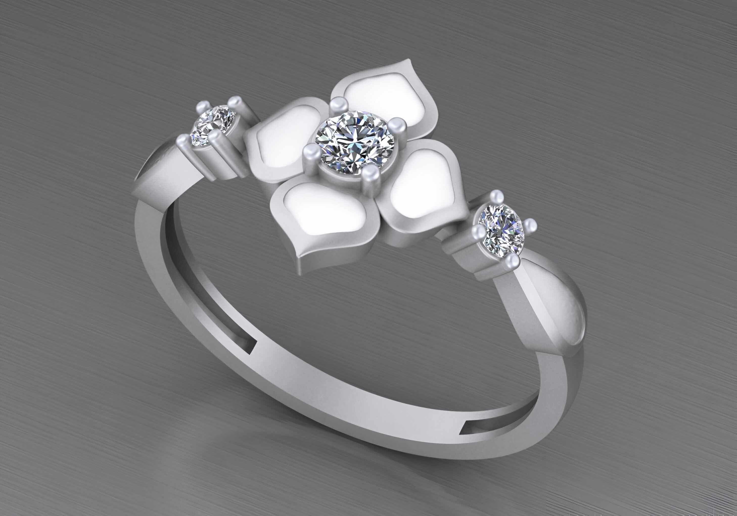 Diamond Lotus Light weight italian ring 3dm stl renders details 3D print model_3