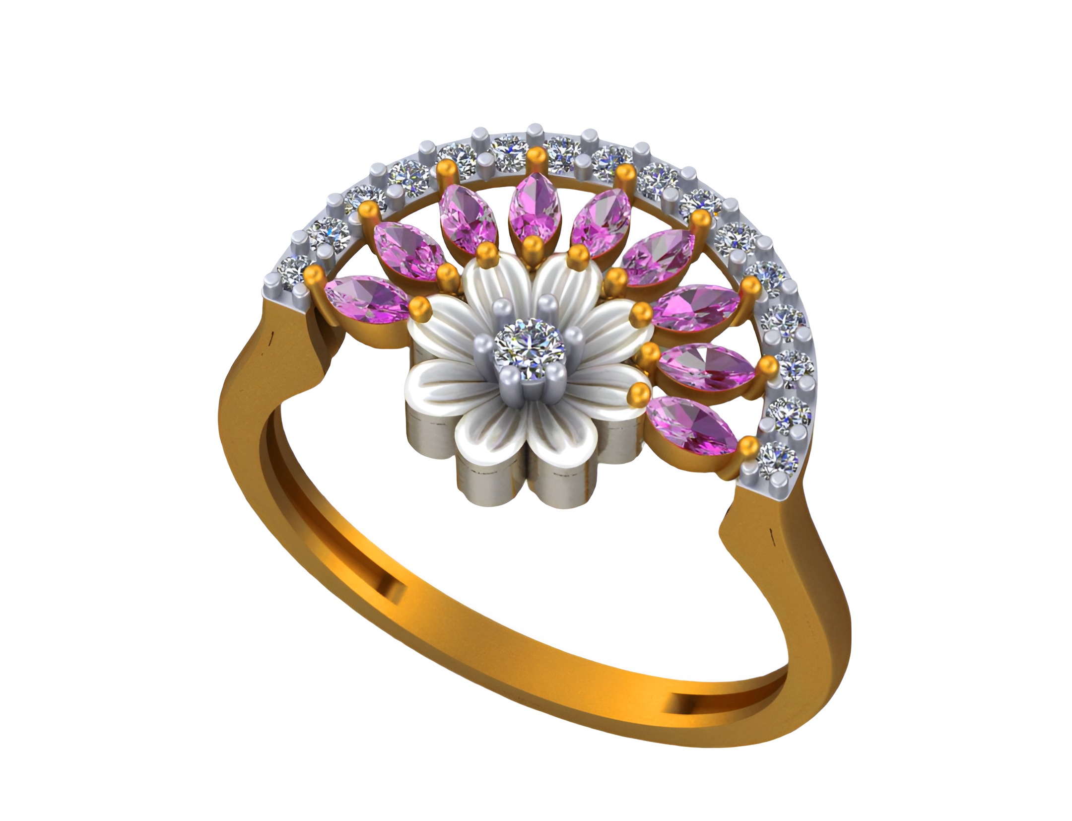 Flower Light weight italian diamond ring 3dm stl renders details 3D print model_6