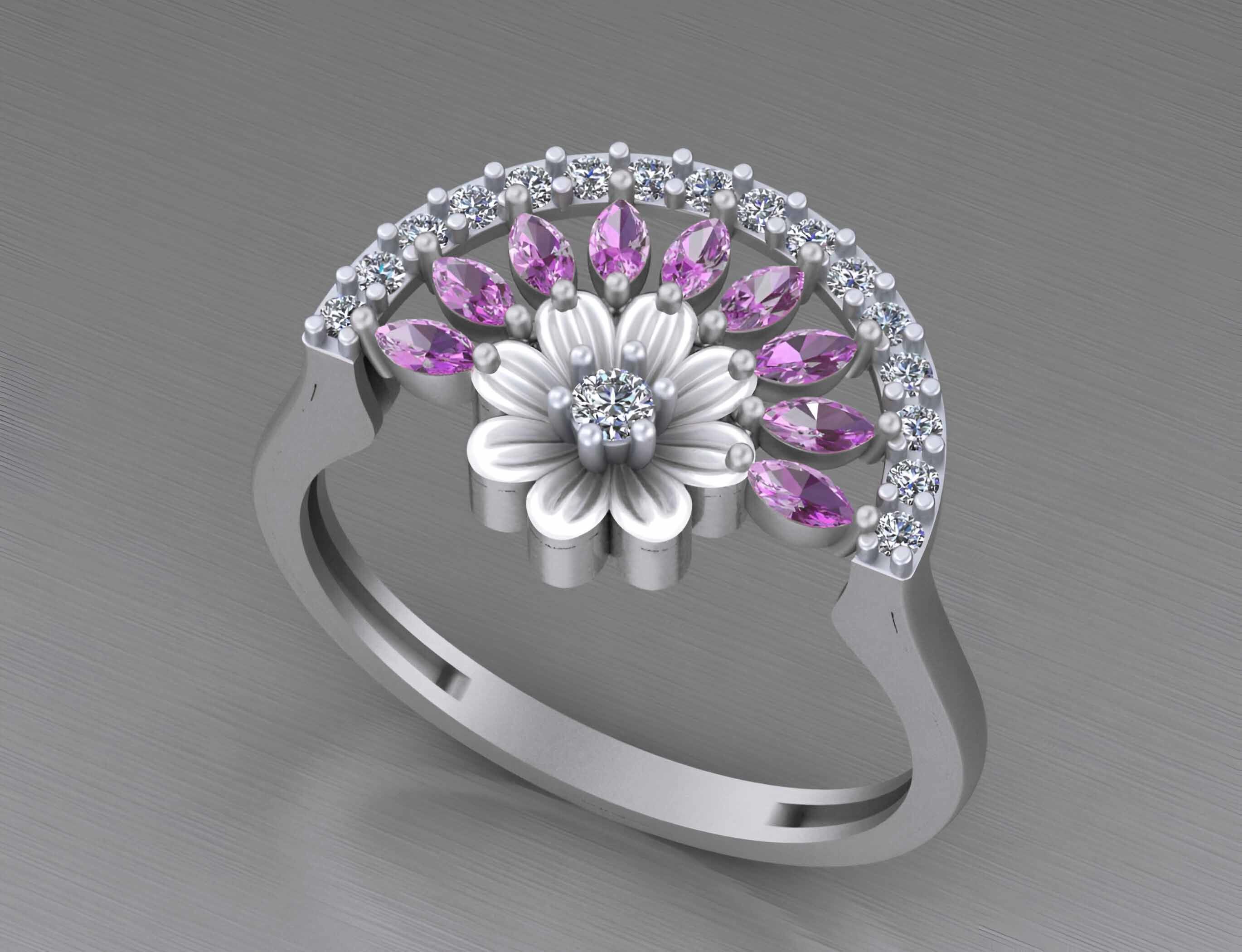 Flower Light weight italian diamond ring 3dm stl renders details 3D print model_3