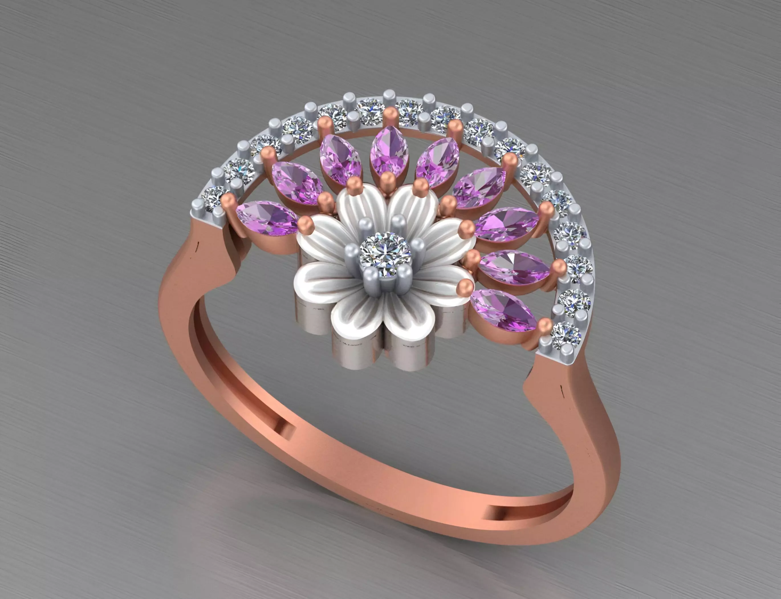 Flower Light weight italian diamond ring 3dm stl renders details 3D print model_0