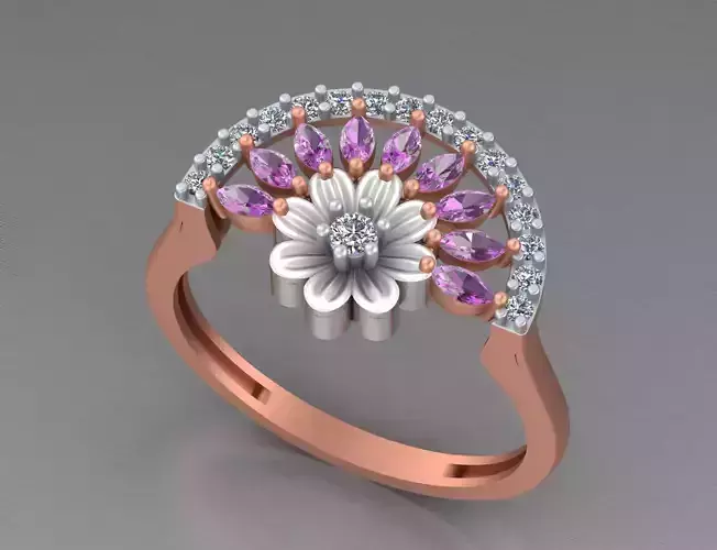 Flower Light weight italian diamond ring 3dm stl renders details
