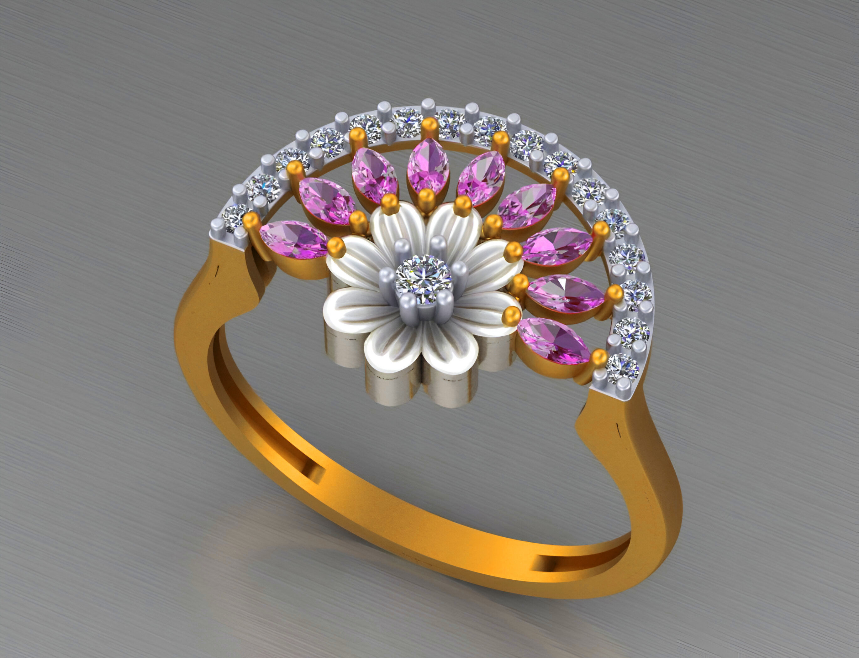 Flower Light weight italian diamond ring 3dm stl renders details 3D print model_2