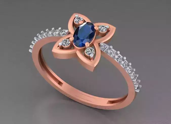 Sapphire Lotus  Light weight italian ring 3dm stl renders 3D print model