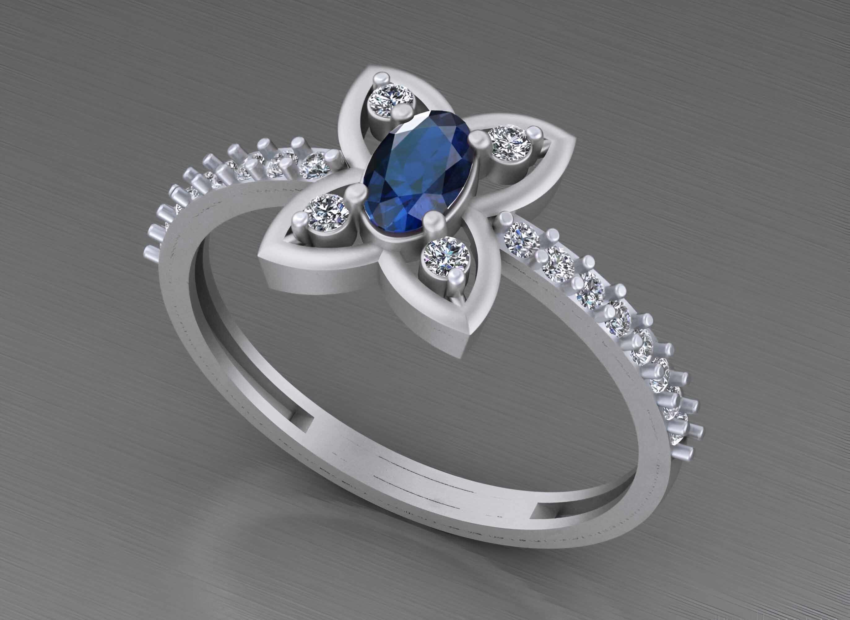 Sapphire Lotus  Light weight italian ring 3dm stl renders 3D print model_2