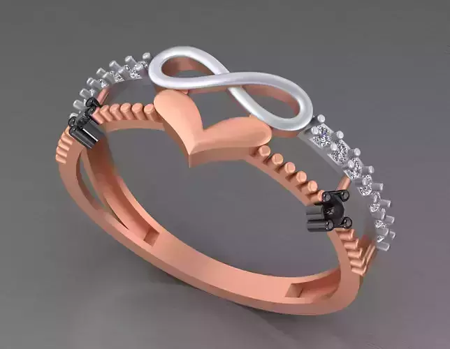Infinity Heart Light weight italian diamond ring 3dm stl renders