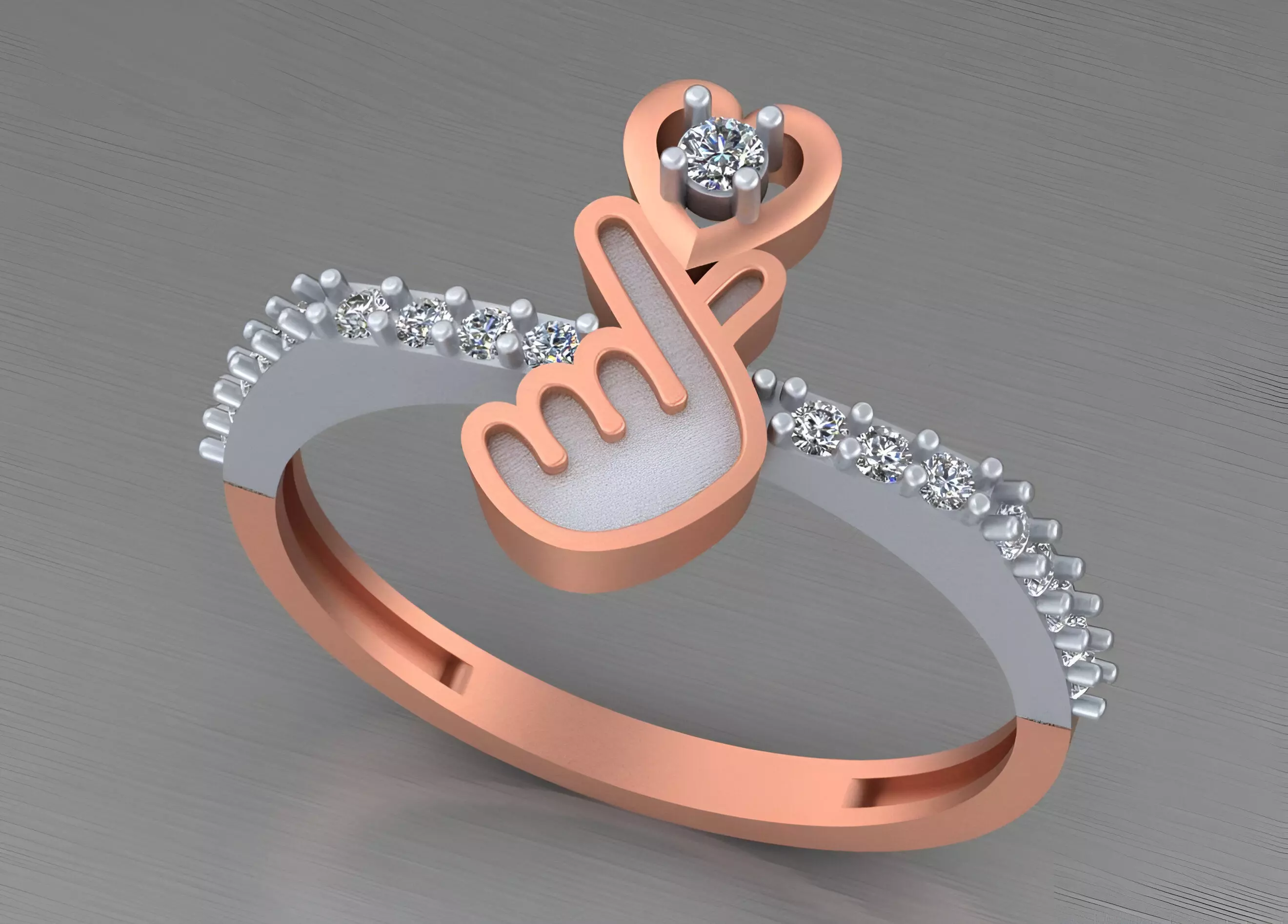 Cute Heart Light weight italian diamond ring 3dm stl renders 3D print model_0