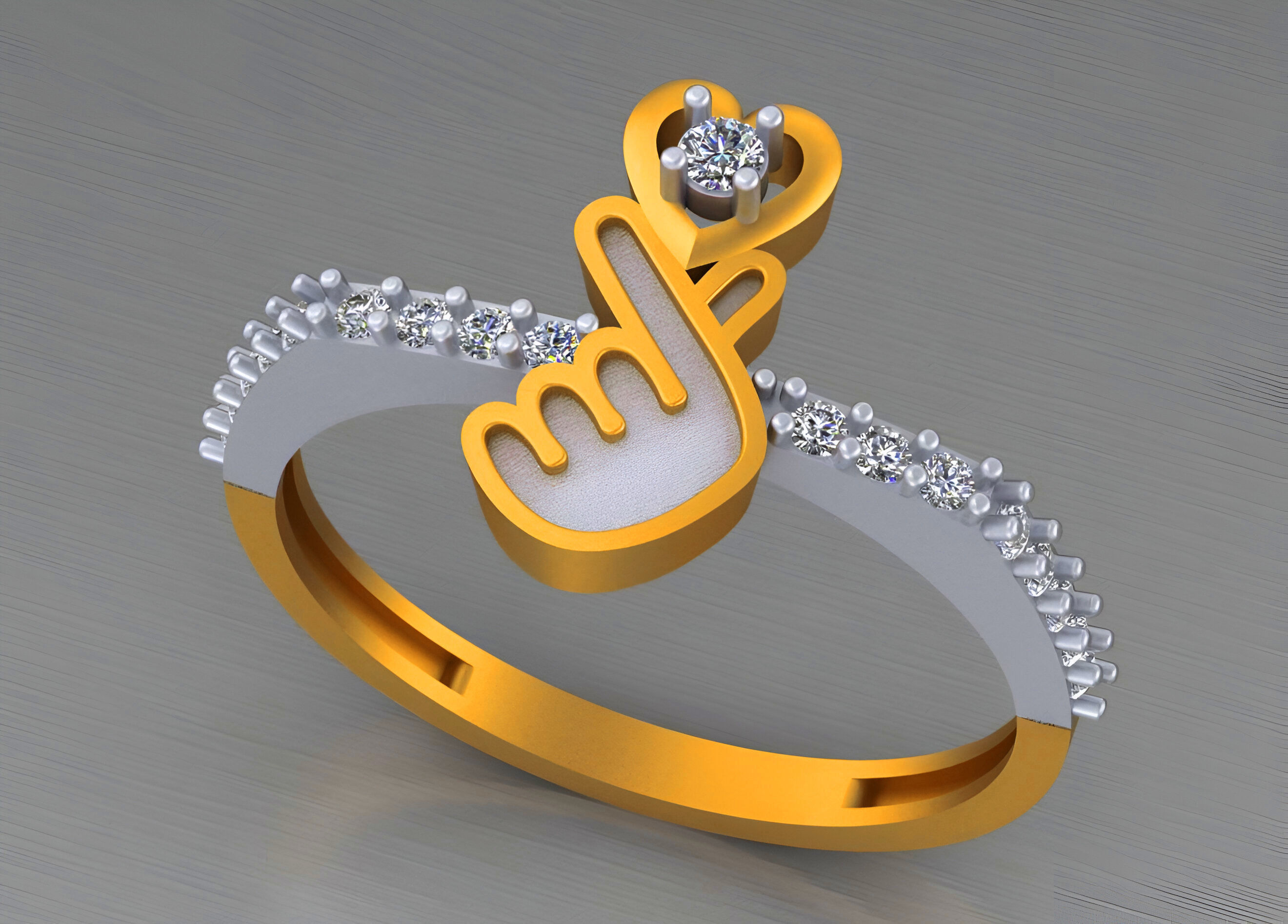 Cute Heart Light weight italian diamond ring 3dm stl renders 3D print model_3