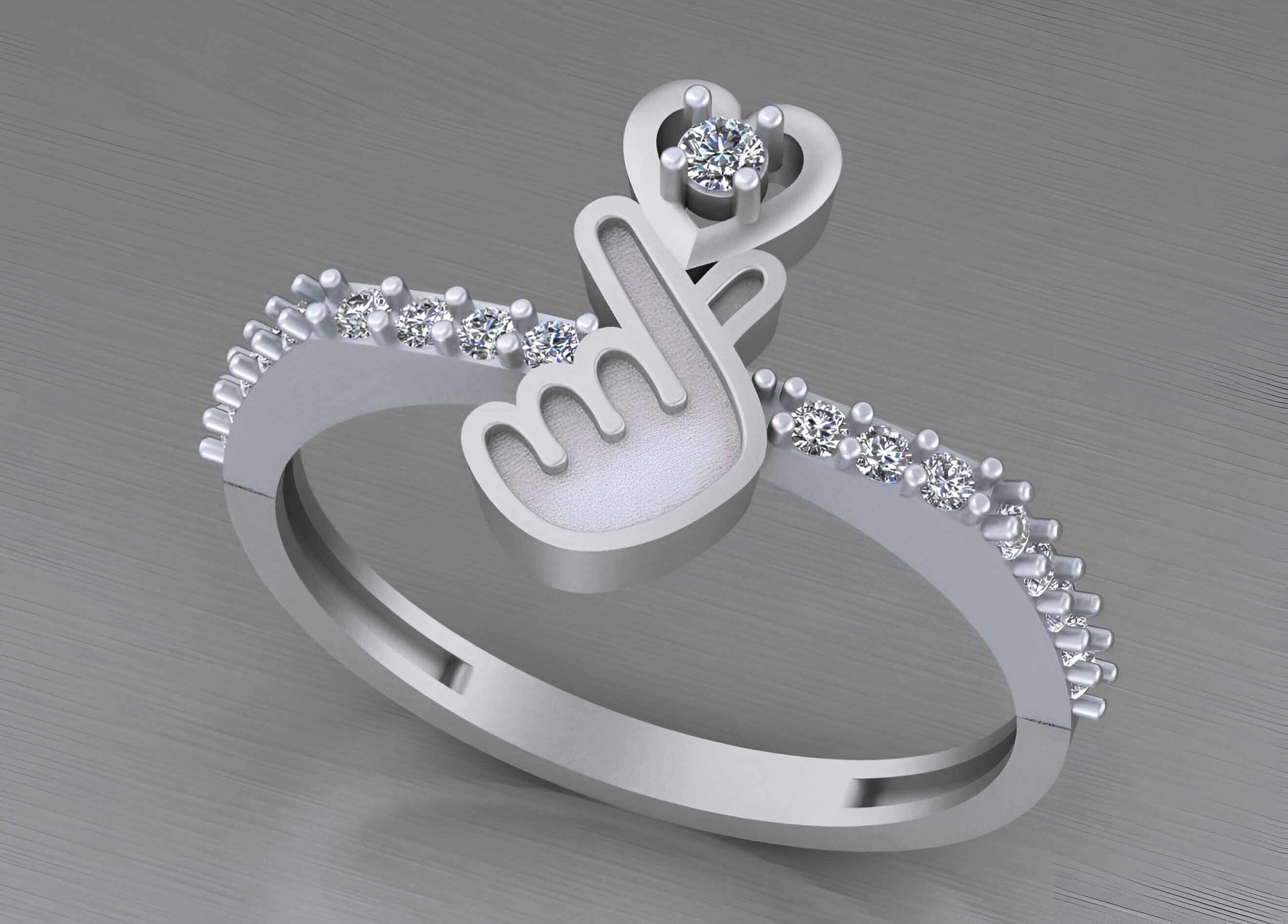 Cute Heart Light weight italian diamond ring 3dm stl renders 3D print model_2