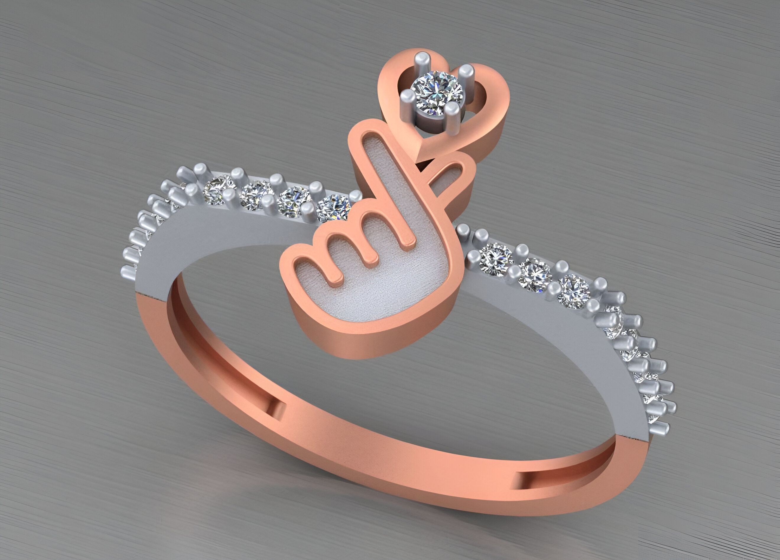 Cute Heart Light weight italian diamond ring 3dm stl renders 3D print model_4