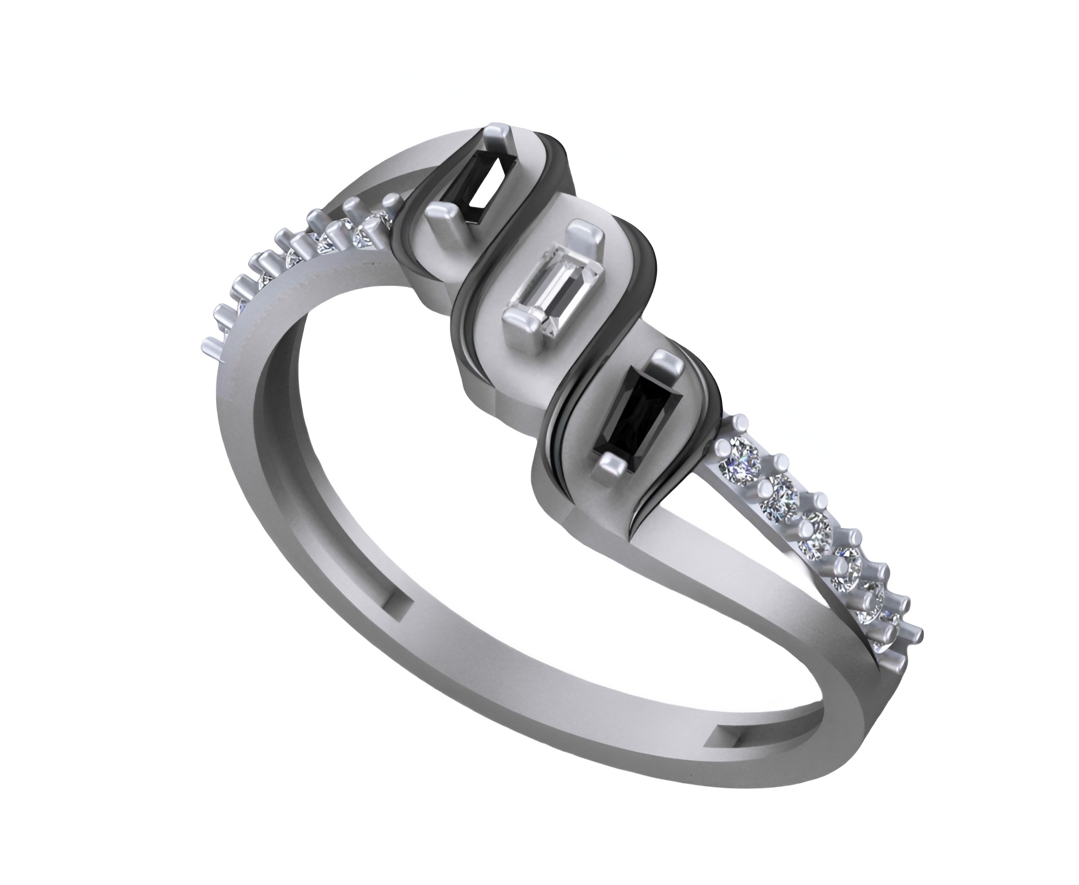 Tri Diamonds Light weight italian  ring 3dm stl renders details 3D print model_7
