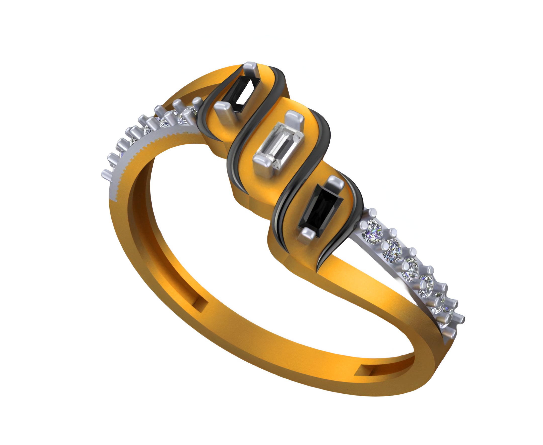 Tri Diamonds Light weight italian  ring 3dm stl renders details 3D print model_5