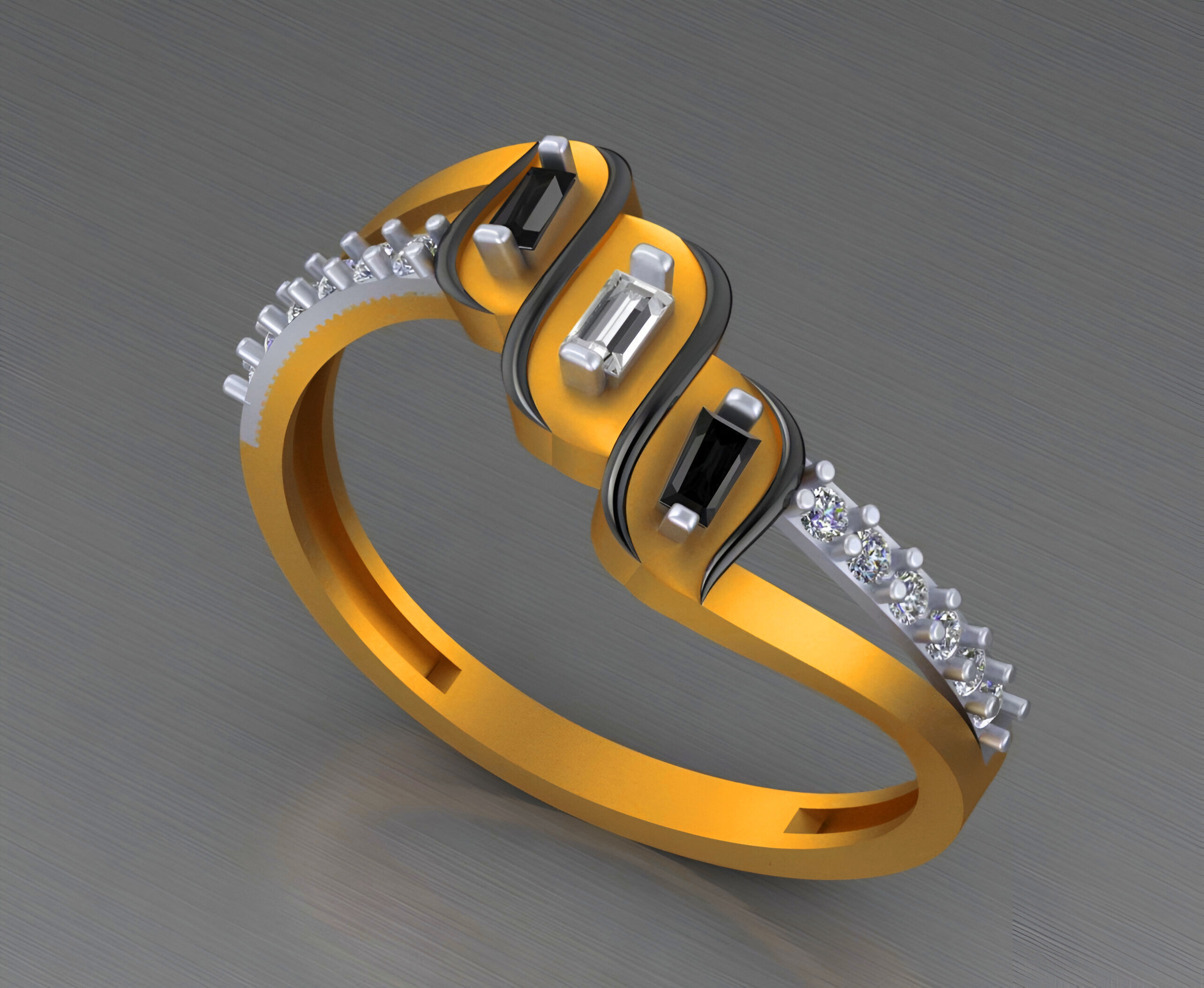 Tri Diamonds Light weight italian  ring 3dm stl renders details 3D print model_2