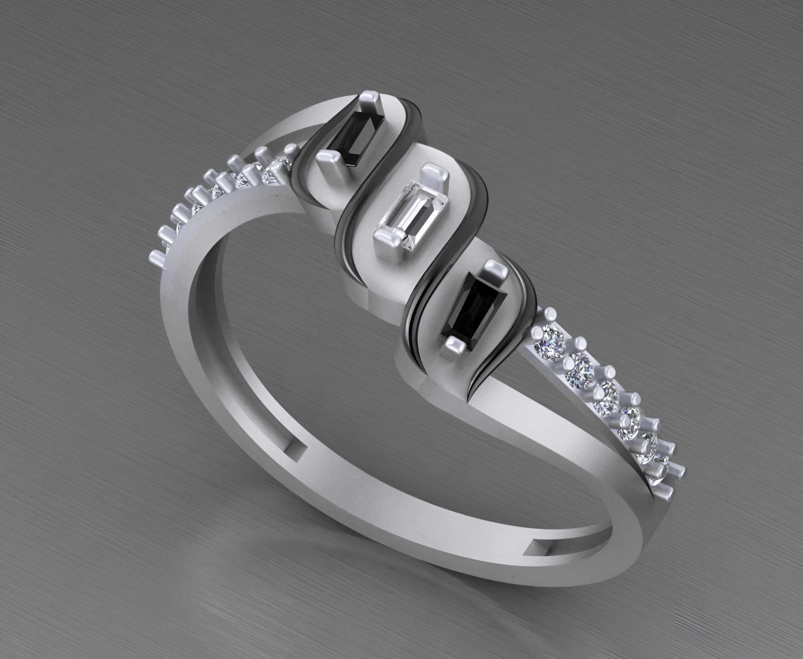 Tri Diamonds Light weight italian  ring 3dm stl renders details 3D print model_3