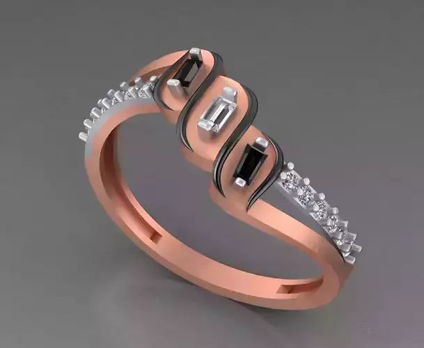 Tri Diamonds Light weight italian  ring 3dm stl renders details 3D print model