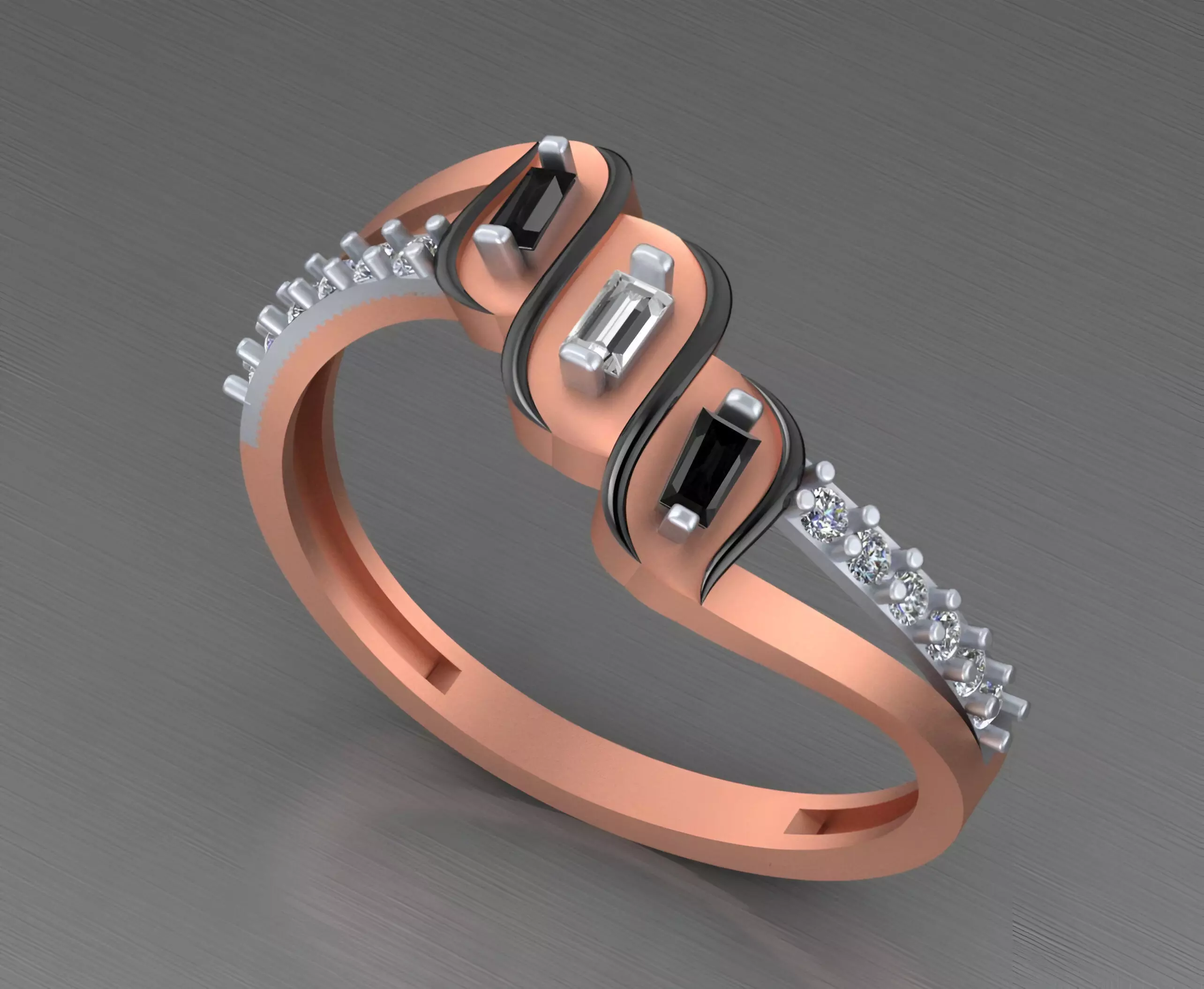 Tri Diamonds Light weight italian  ring 3dm stl renders details 3D print model_0