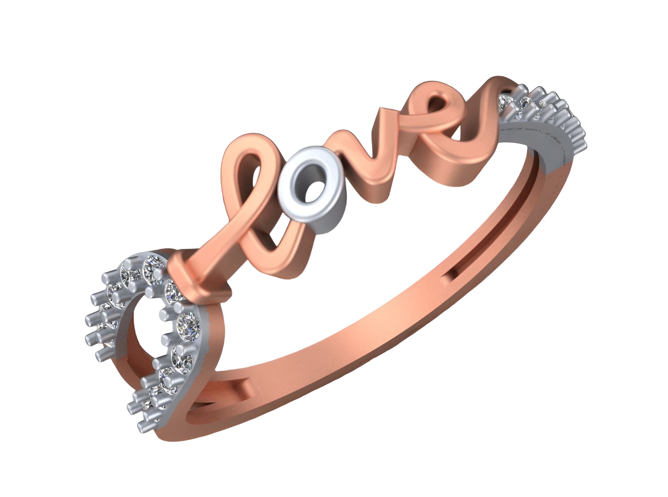 Love Light weight italian diamond ring 3dm stl renders details 3D print model_7
