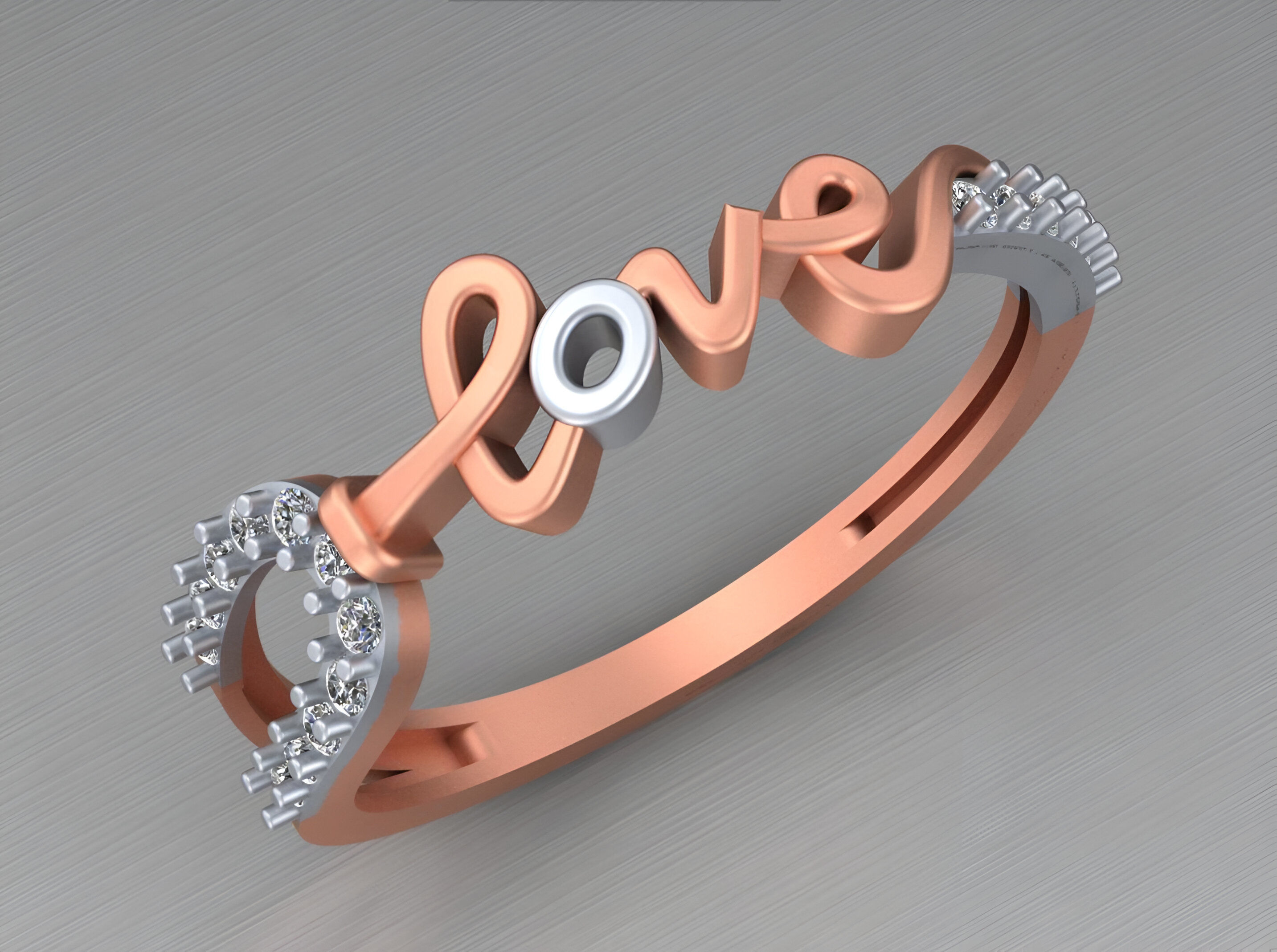 Love Light weight italian diamond ring 3dm stl renders details 3D print model_4