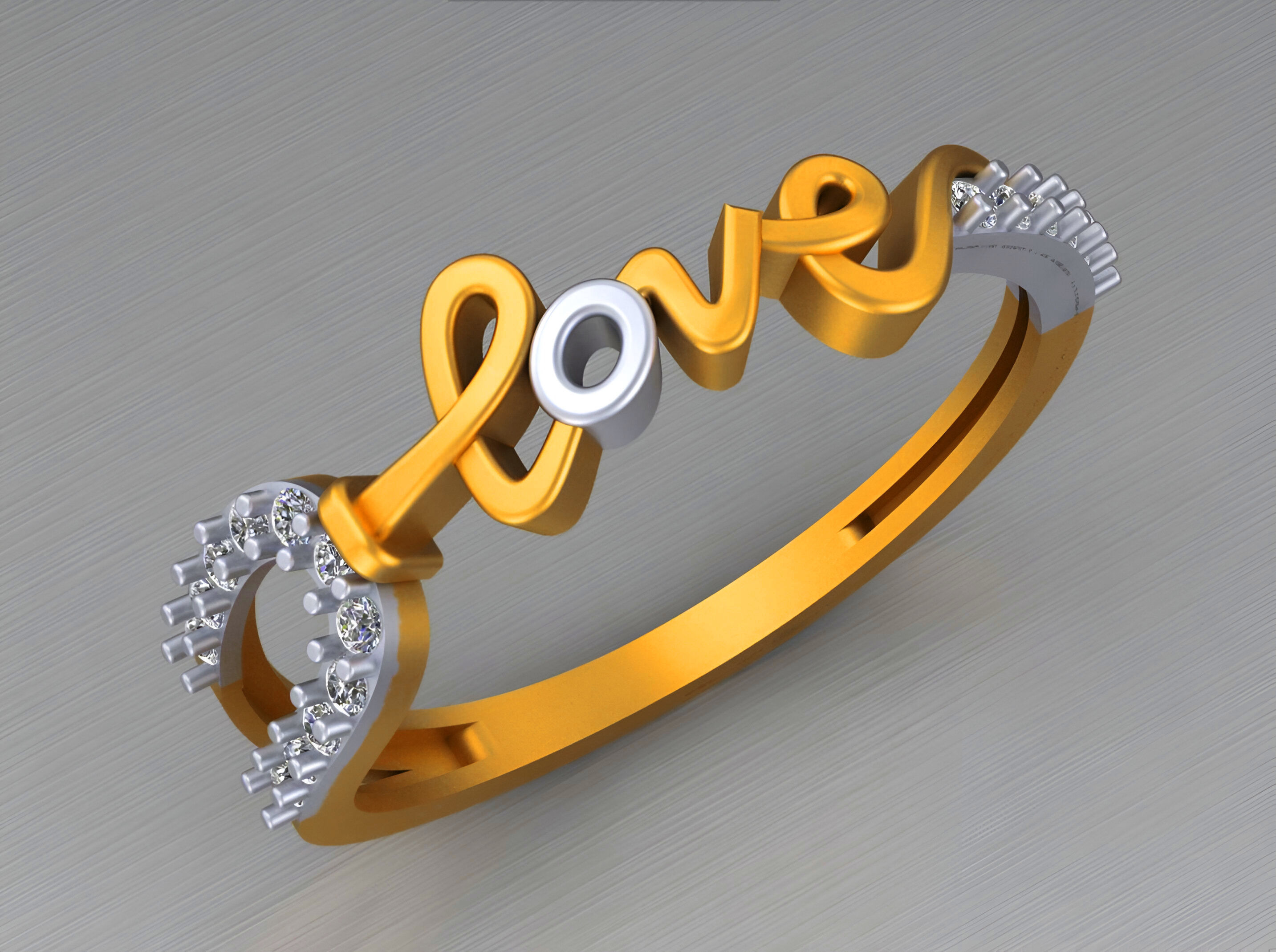 Love Light weight italian diamond ring 3dm stl renders details 3D print model_2
