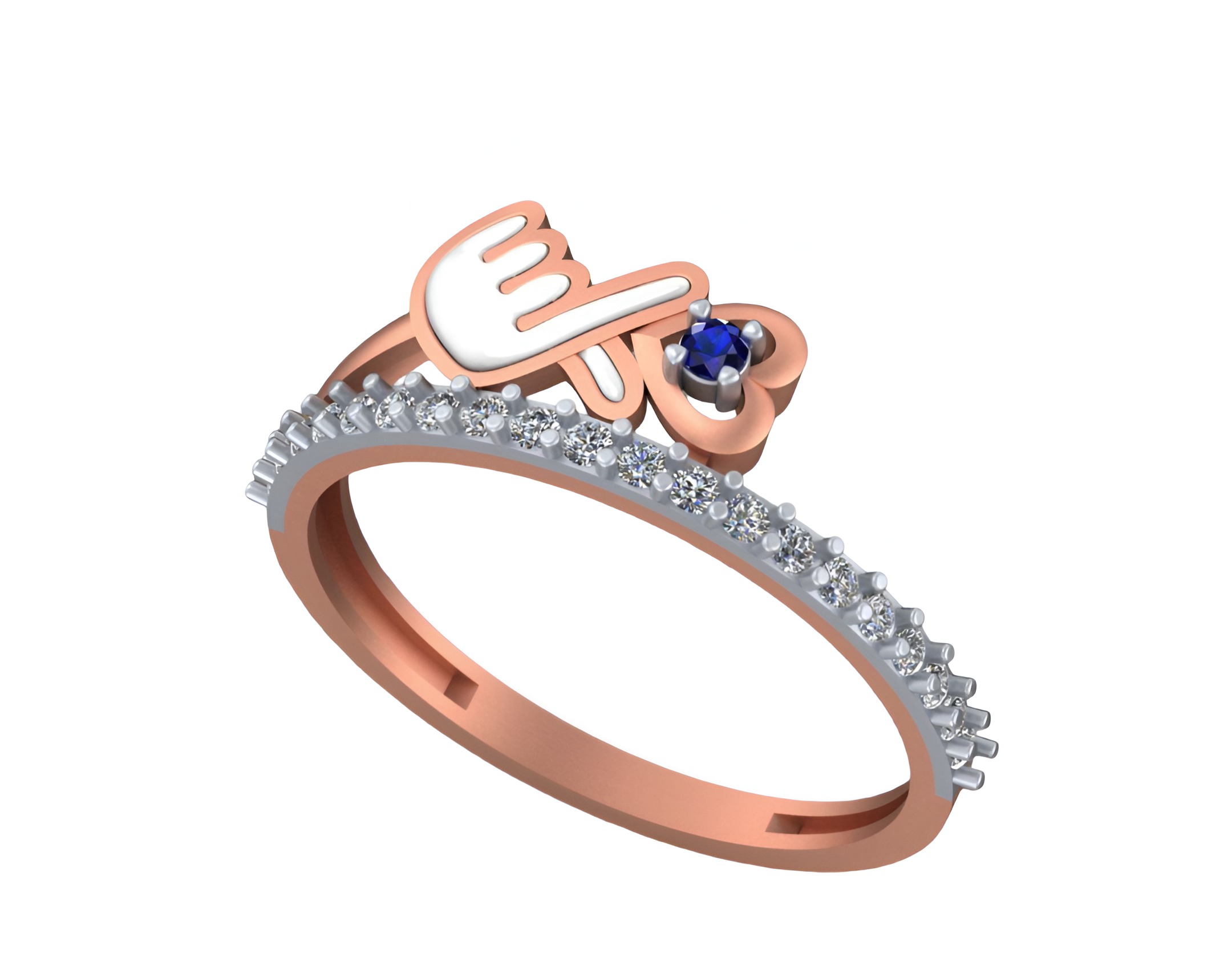 Cute Love Light weight italian diamond ring 3dm stl renders 3D print model_5