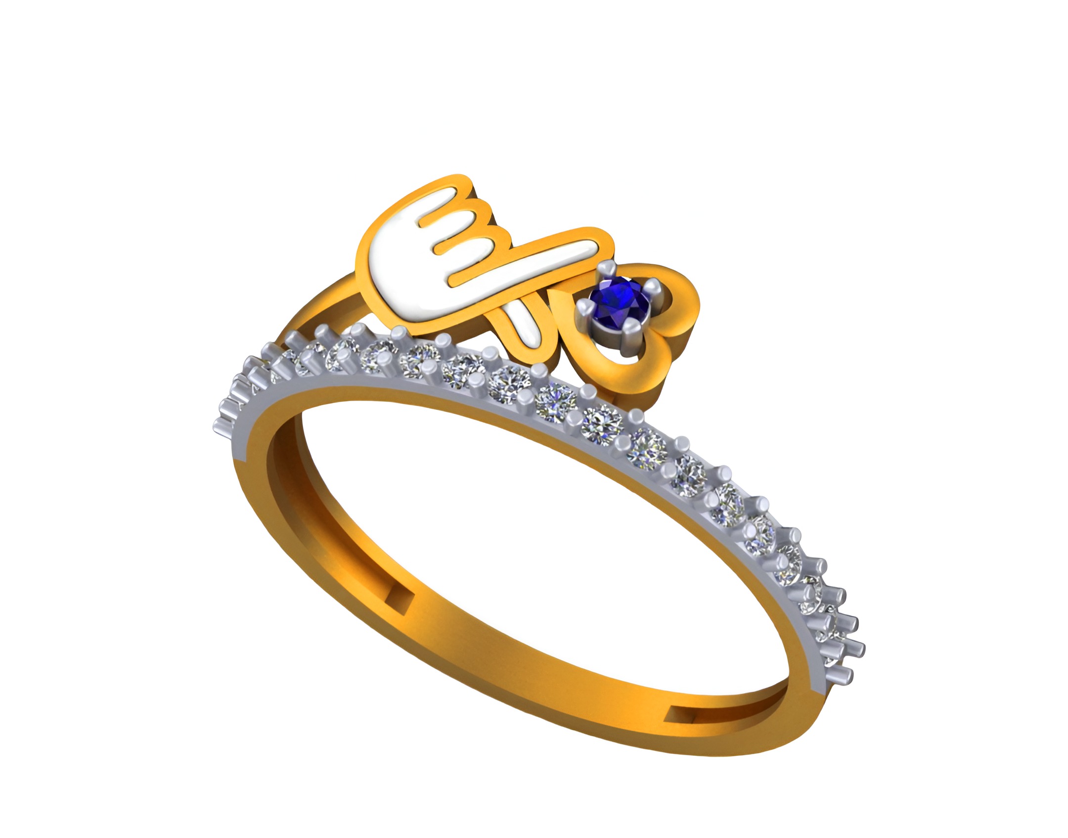 Cute Love Light weight italian diamond ring 3dm stl renders 3D print model_7