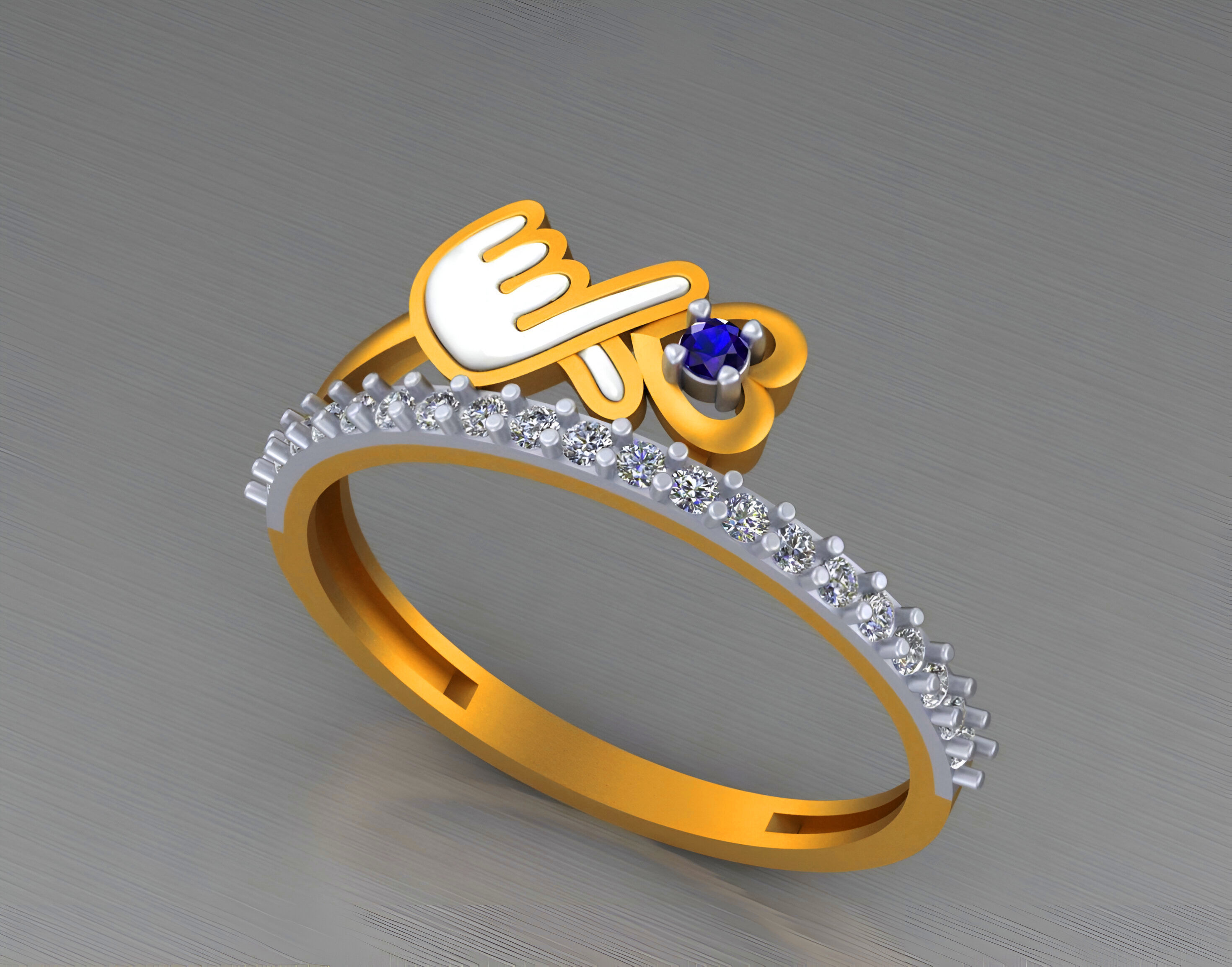 Cute Love Light weight italian diamond ring 3dm stl renders 3D print model_4
