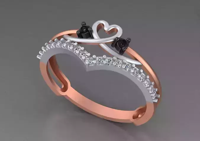 Heart Light weight italian diamond ring 3dm stl renders details