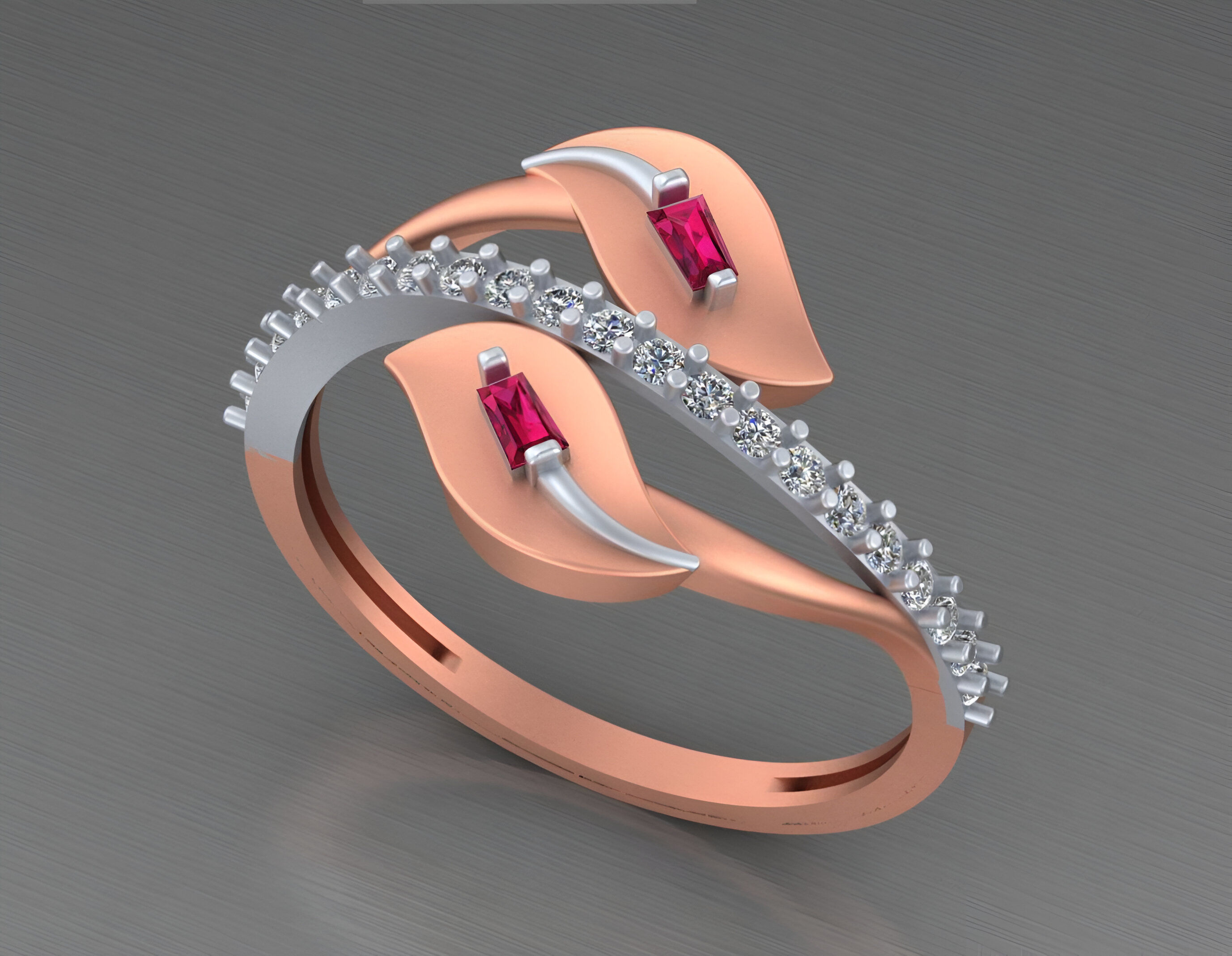 Dual Leaves Light weight italian ring 3dm stl renders details 3D print model_5