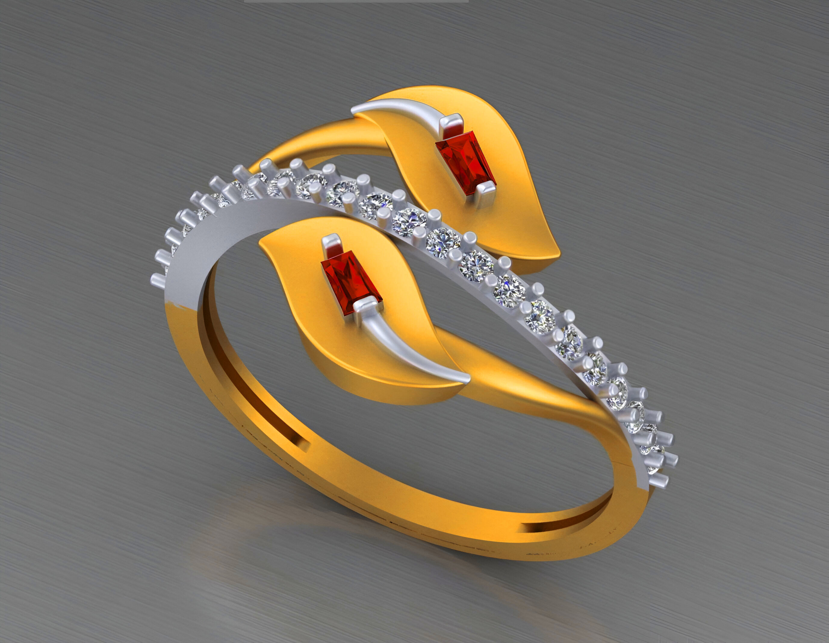 Dual Leaves Light weight italian ring 3dm stl renders details 3D print model_2