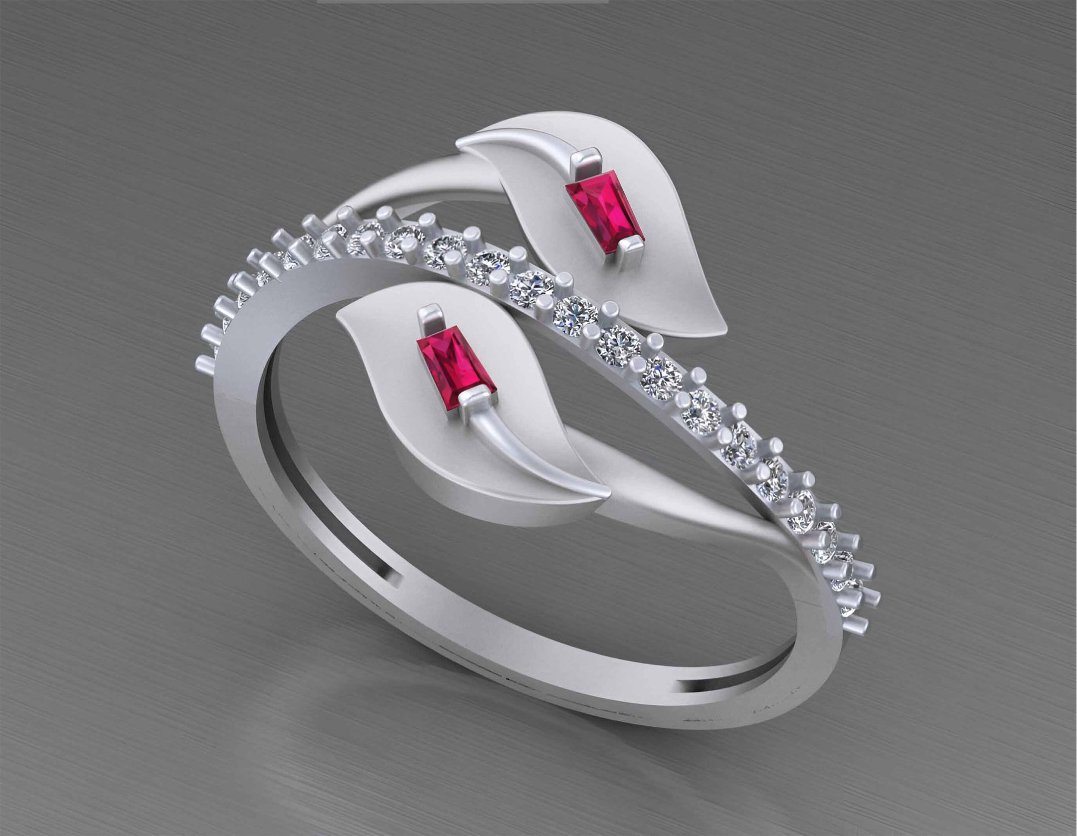 Dual Leaves Light weight italian ring 3dm stl renders details 3D print model_3