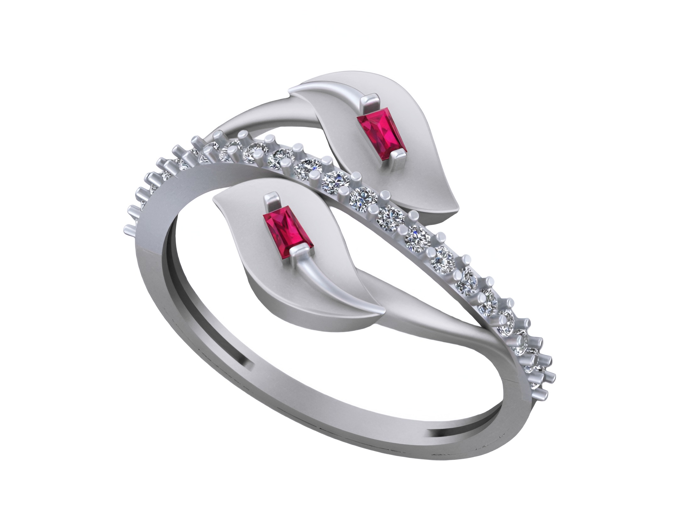 Dual Leaves Light weight italian ring 3dm stl renders details 3D print model_6