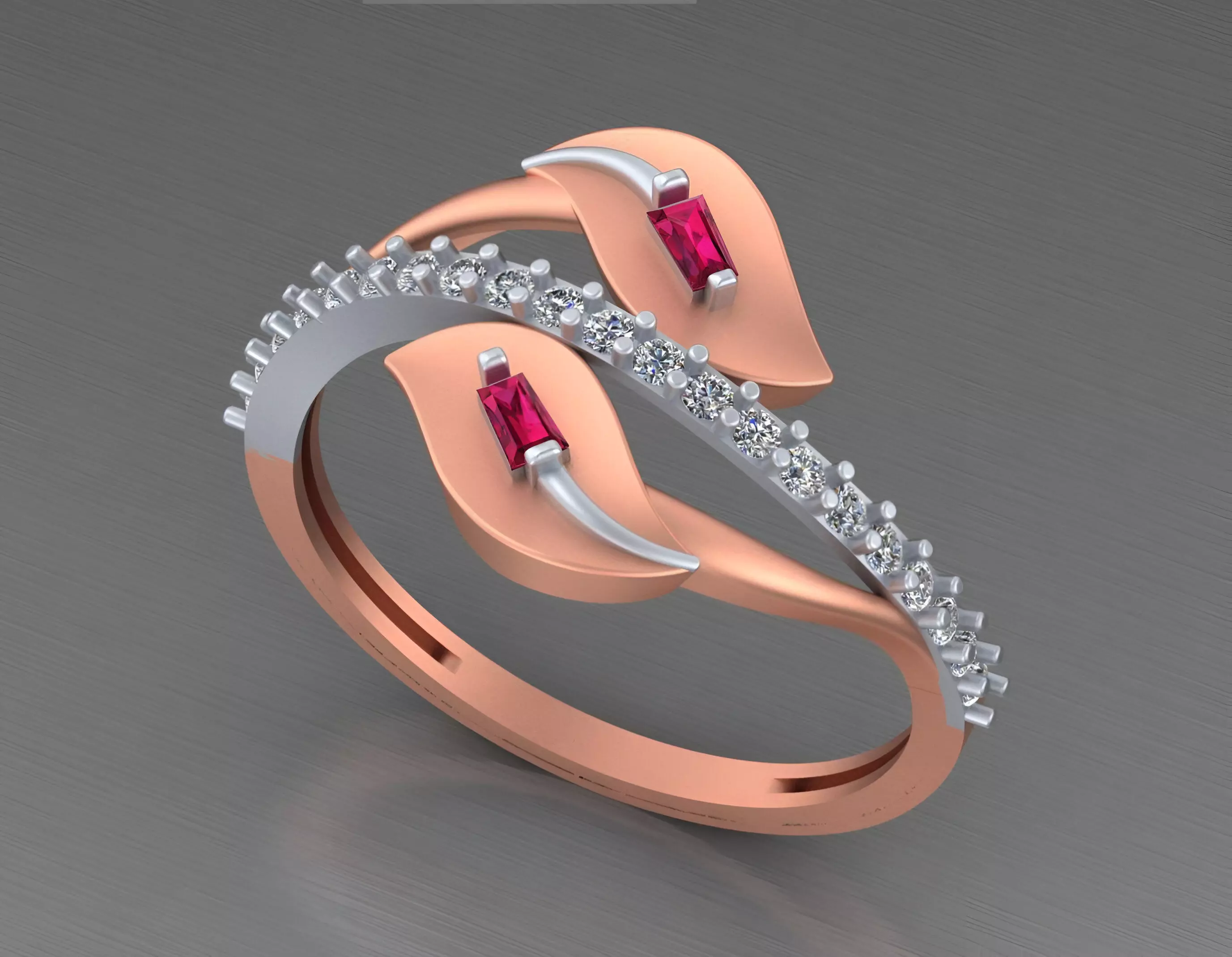 Dual Leaves Light weight italian ring 3dm stl renders details 3D print model_0