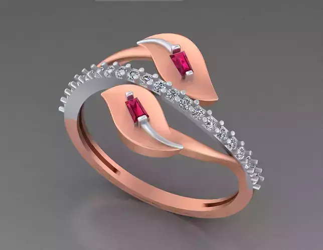 Dual Leaves Light weight italian ring 3dm stl renders details 3D print model