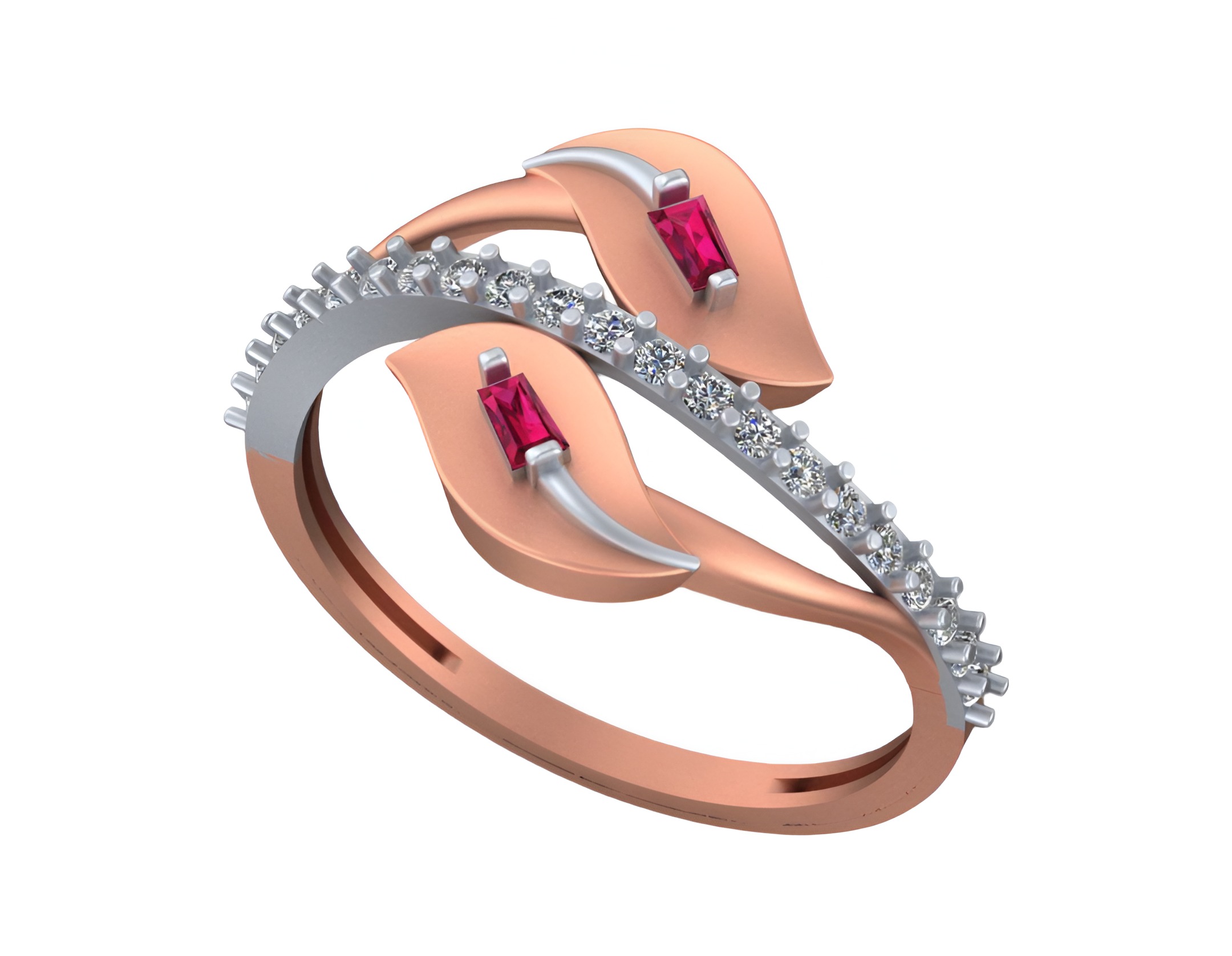 Dual Leaves Light weight italian ring 3dm stl renders details 3D print model_7