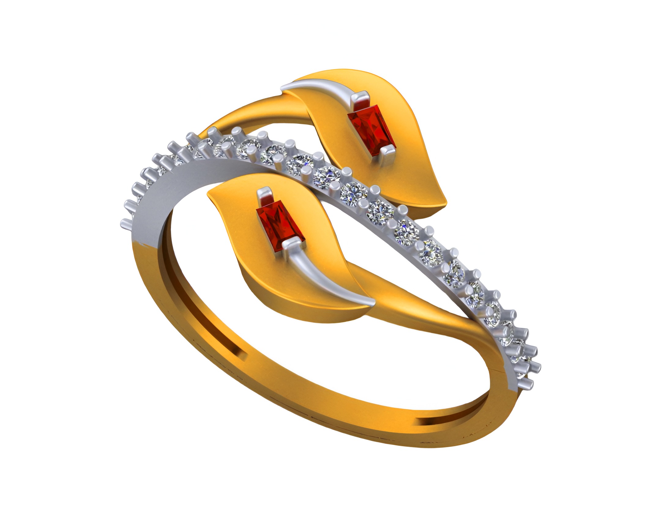 Dual Leaves Light weight italian ring 3dm stl renders details 3D print model_4