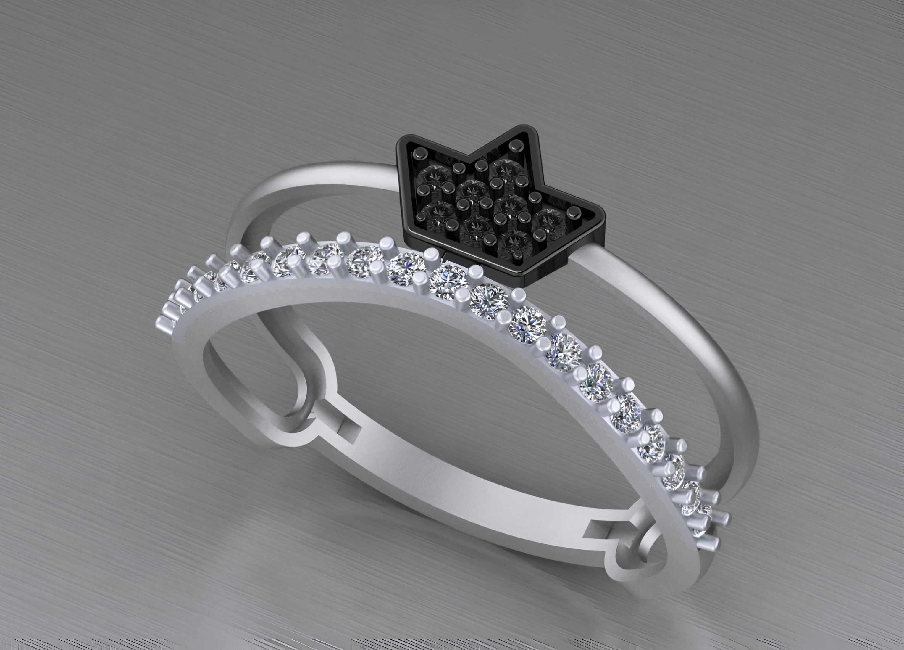 Crown Light weight italian diamond ring 3dm stl renders details 3D print model_4